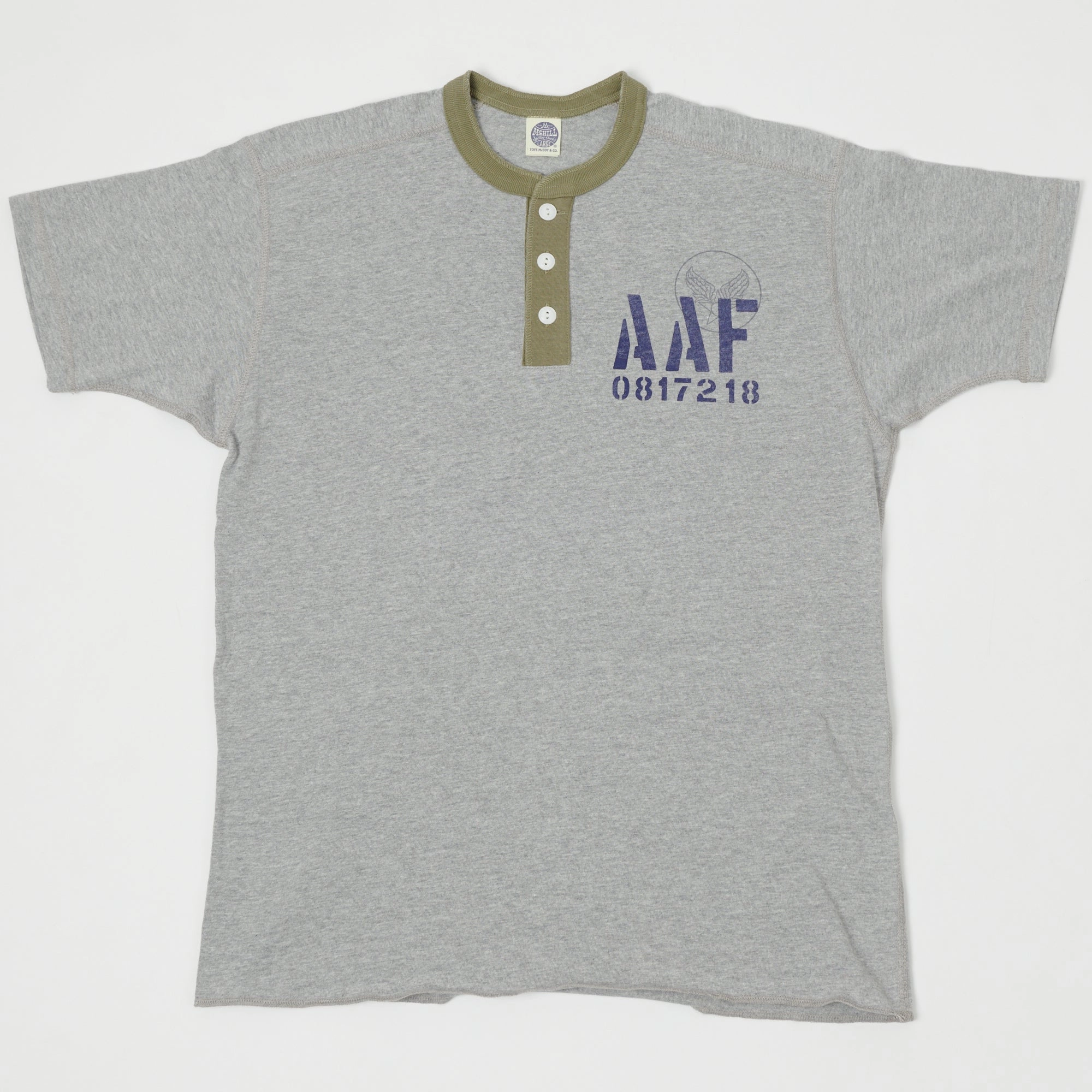 TOYS McCOY 'AAF' Military Union Henley - Grey/Army EasyCareFinish