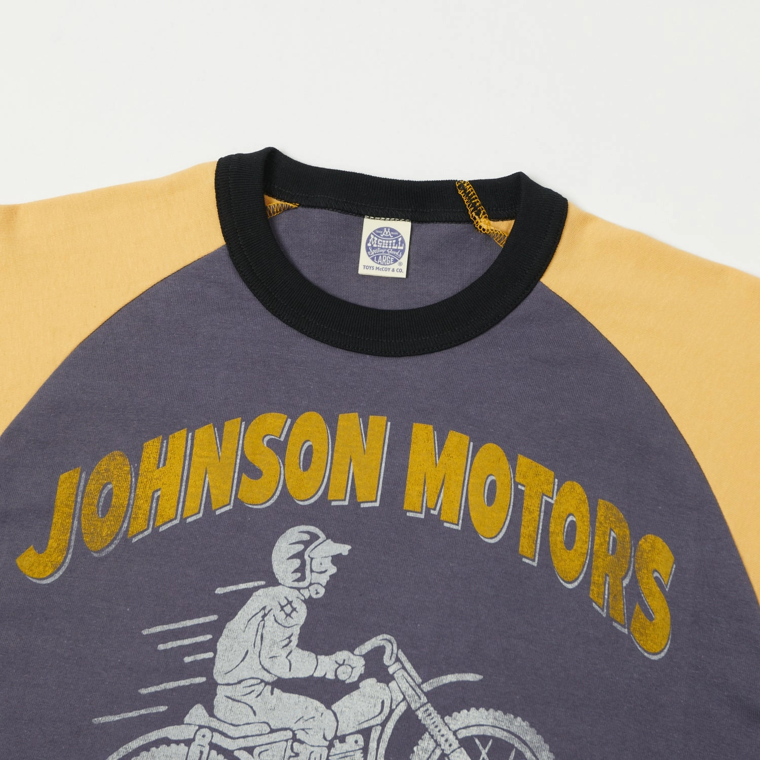 TOYS McCOY 'Johnson Motors'  Raglan Sleeve Baseball Tee - Off Navy/Yellow Essential Clothing TemperatureRegulating