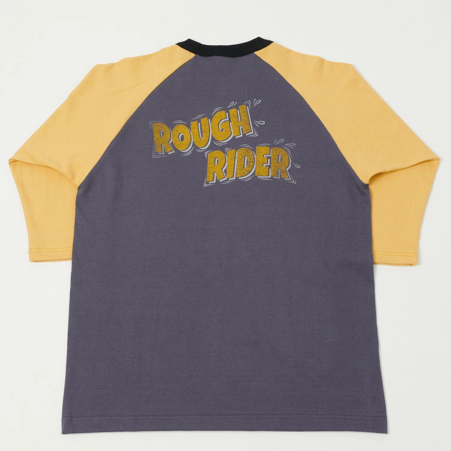 Heather Texture Finish Effortless Daywear TOYS McCOY 'Johnson Motors'  Raglan Sleeve Baseball Tee - Off Navy/Yellow