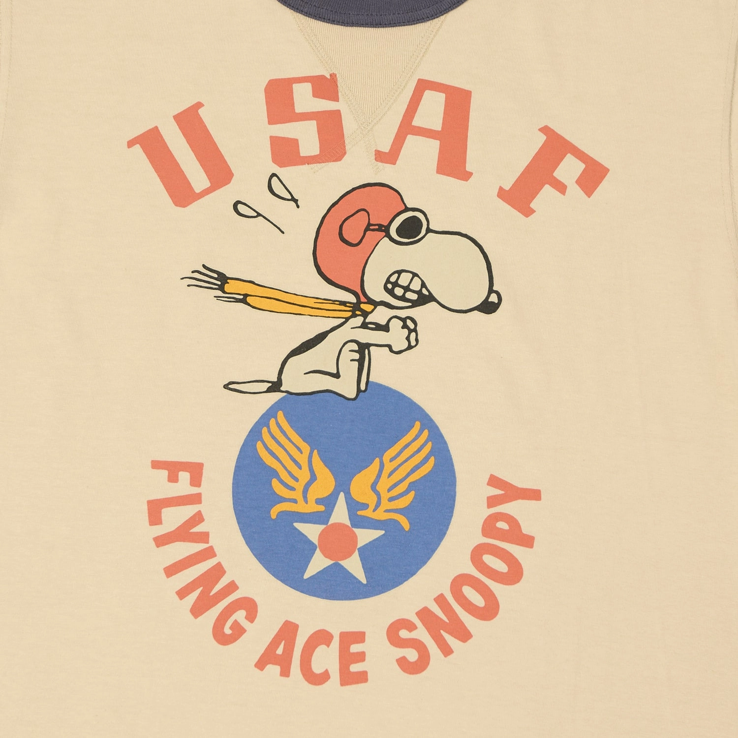 TOYS McCOY 'Snoopy USAF Flying Ace' Ringer T-Shirt - Beige Moisture Management Fabric Ultimate Comfort