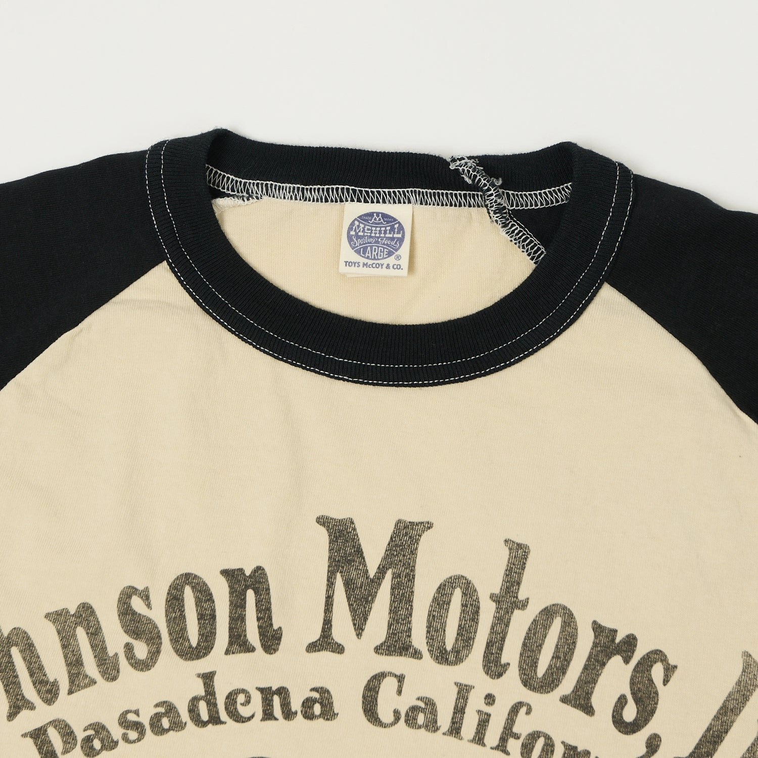 TOYS McCOY Raglan Sleeve 'Johnson Motors' Baseball T-Shirt - Ivory/Black Ultimate Wear