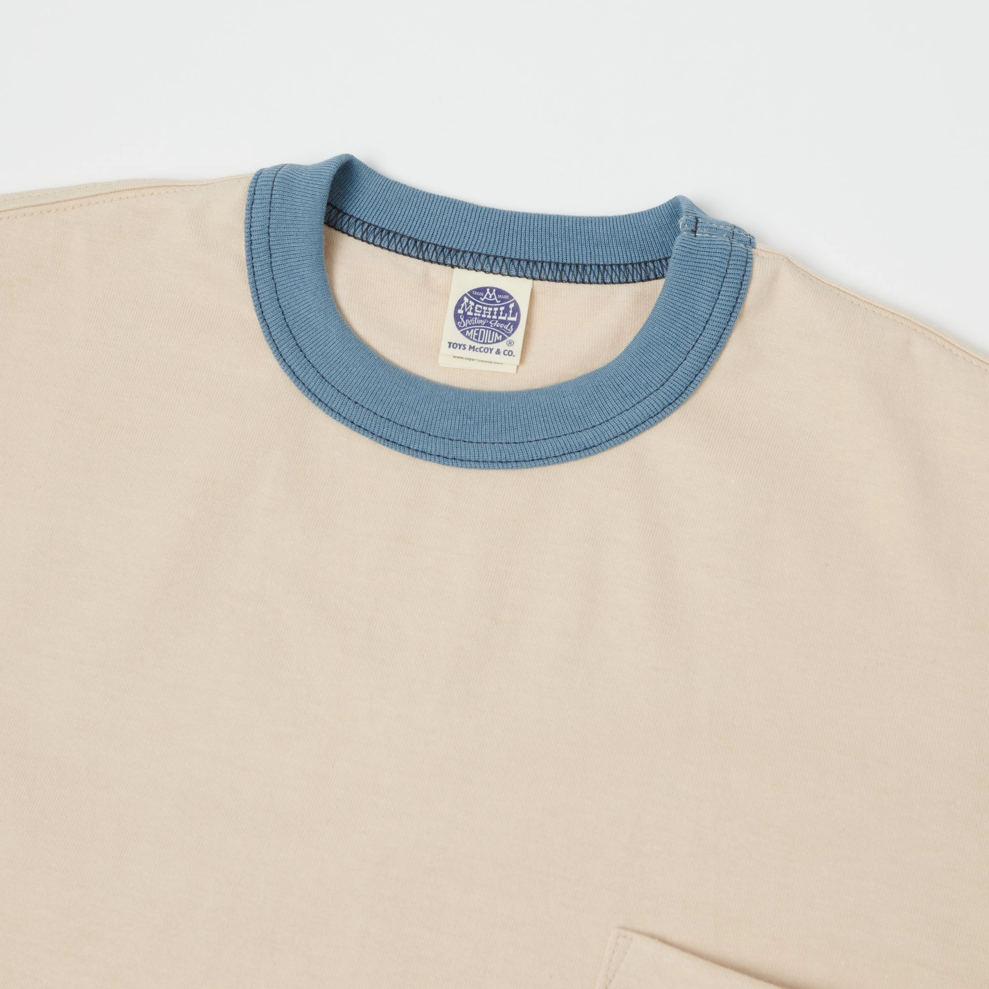 TOYS McCOY Ringer Pocket T-Shirt - Beige/Blue Casual Layer MoistureWickingFabric