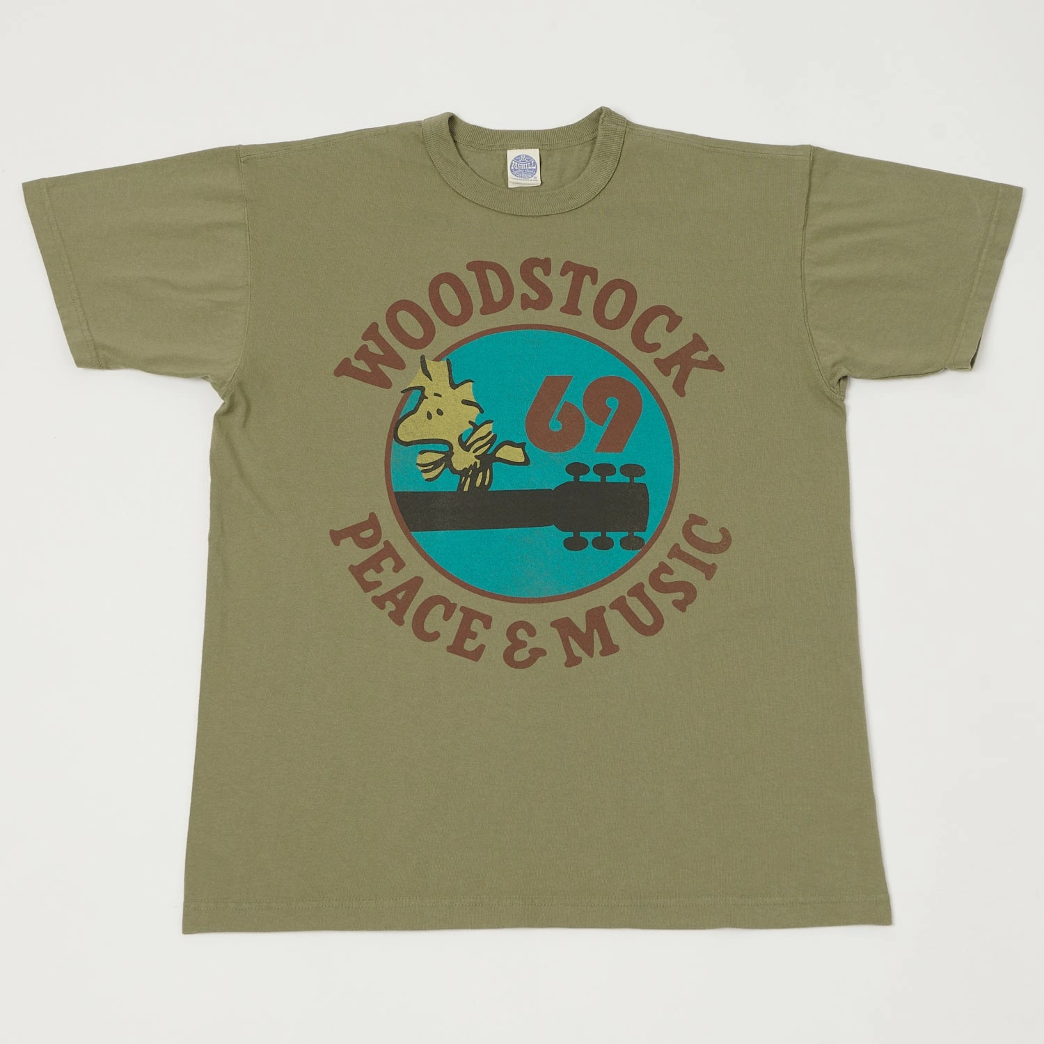 TOYS McCOY Snoopy 'Woodstock Peace & Music' T-Shirt - Olive Anti Pilling Fabric