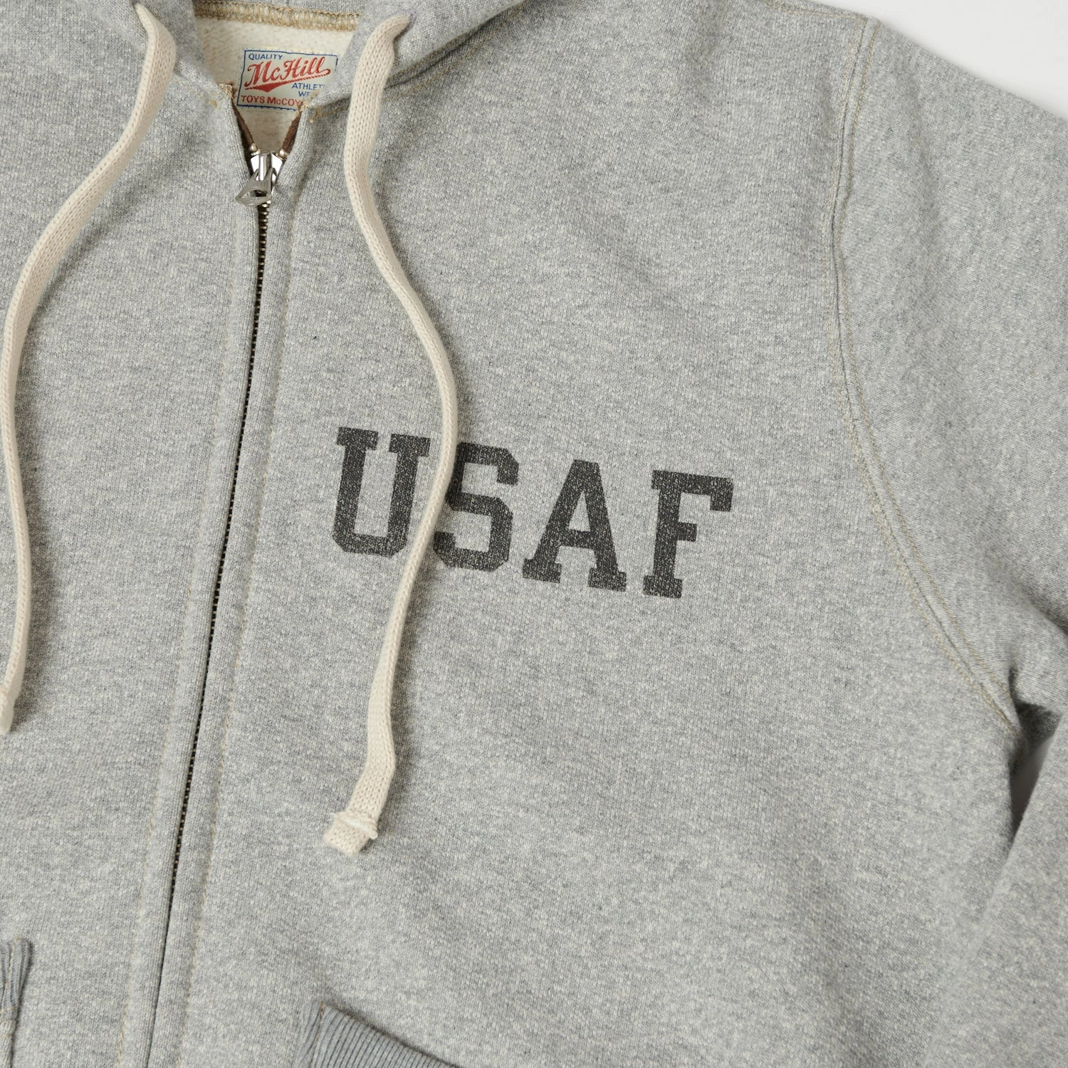TOYS McCOY U.S.A.F Print Zip Through Hoodie - Heather Grey product return policy