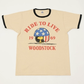 UPF Rated Fabric Chic Style Trend TOYS McCOY Woodstock 'Ride To Live 1969' Johnny Ringer T-Shirt - Beige