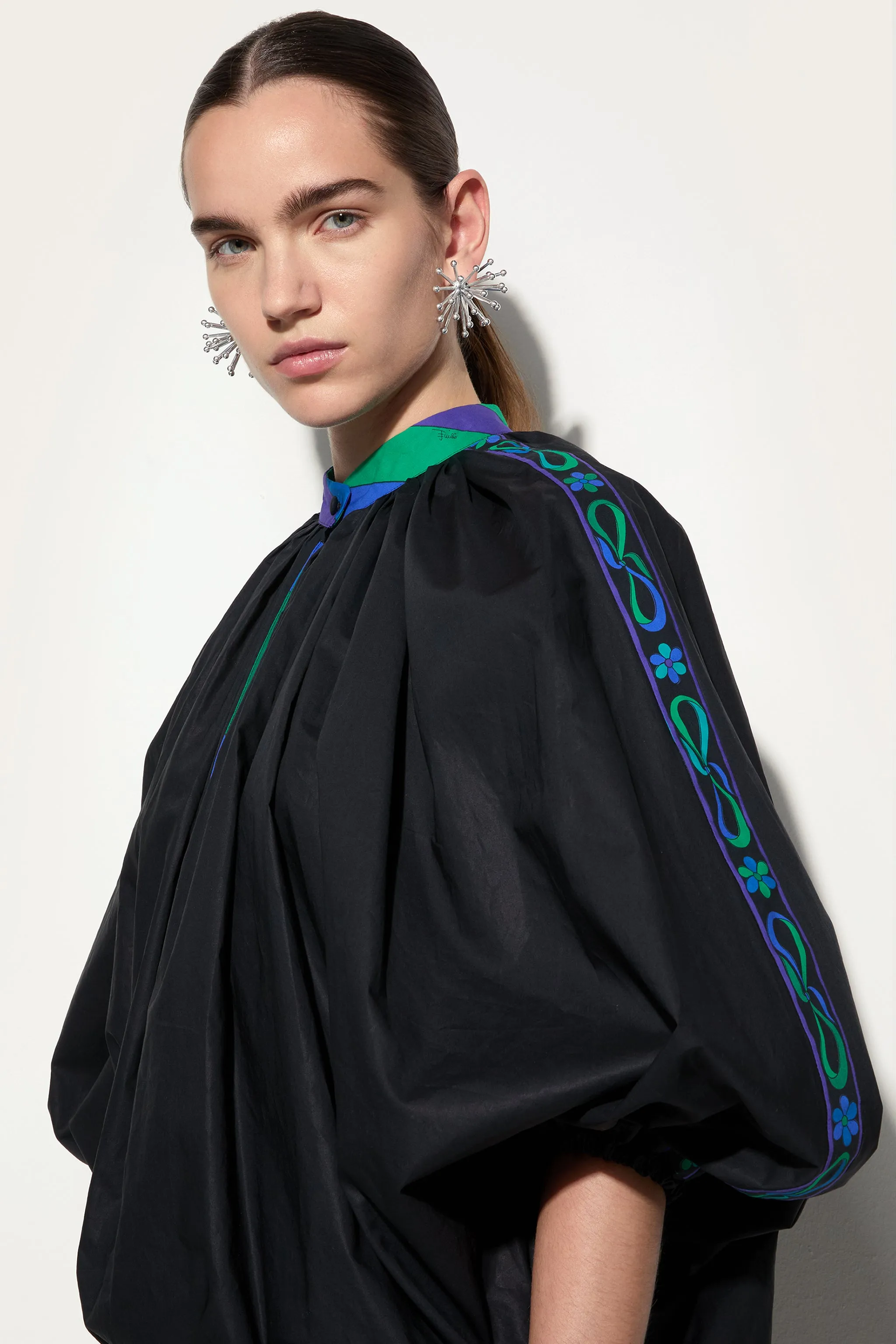 Anti Static Lining Functional Design Voluminous Blouse with Printed Details