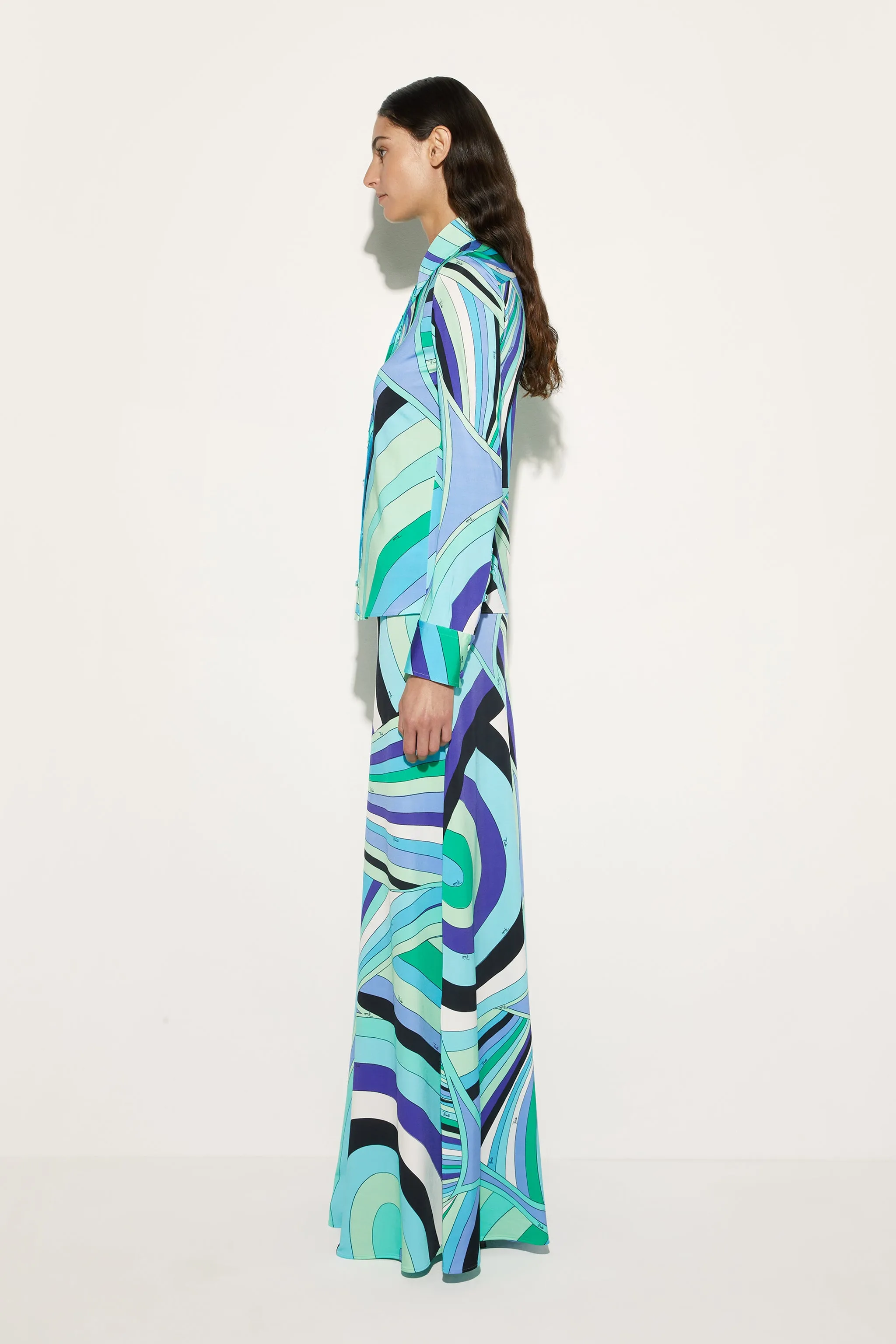 Iride Print Long Sleeve Shirt Multi Layer Stitching Streetwear