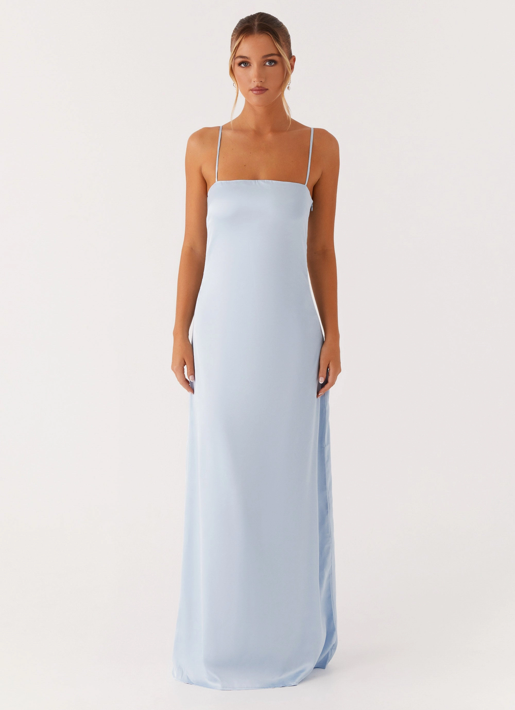 Aster Bloom Maxi Dress - Blue Boat-Neck Romantic-Detail