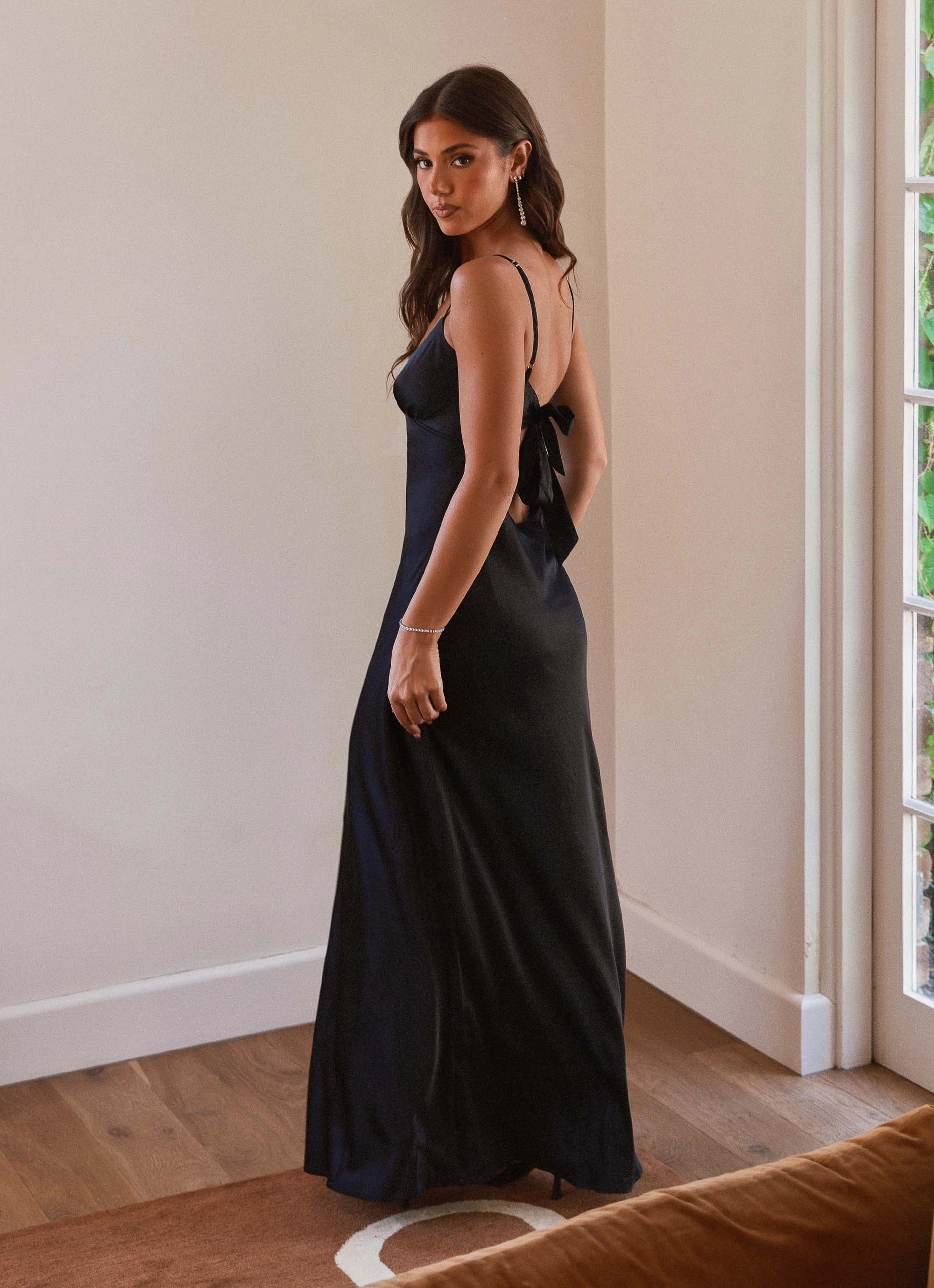 Flora Satin Maxi Dress - Midnight Non-Iron