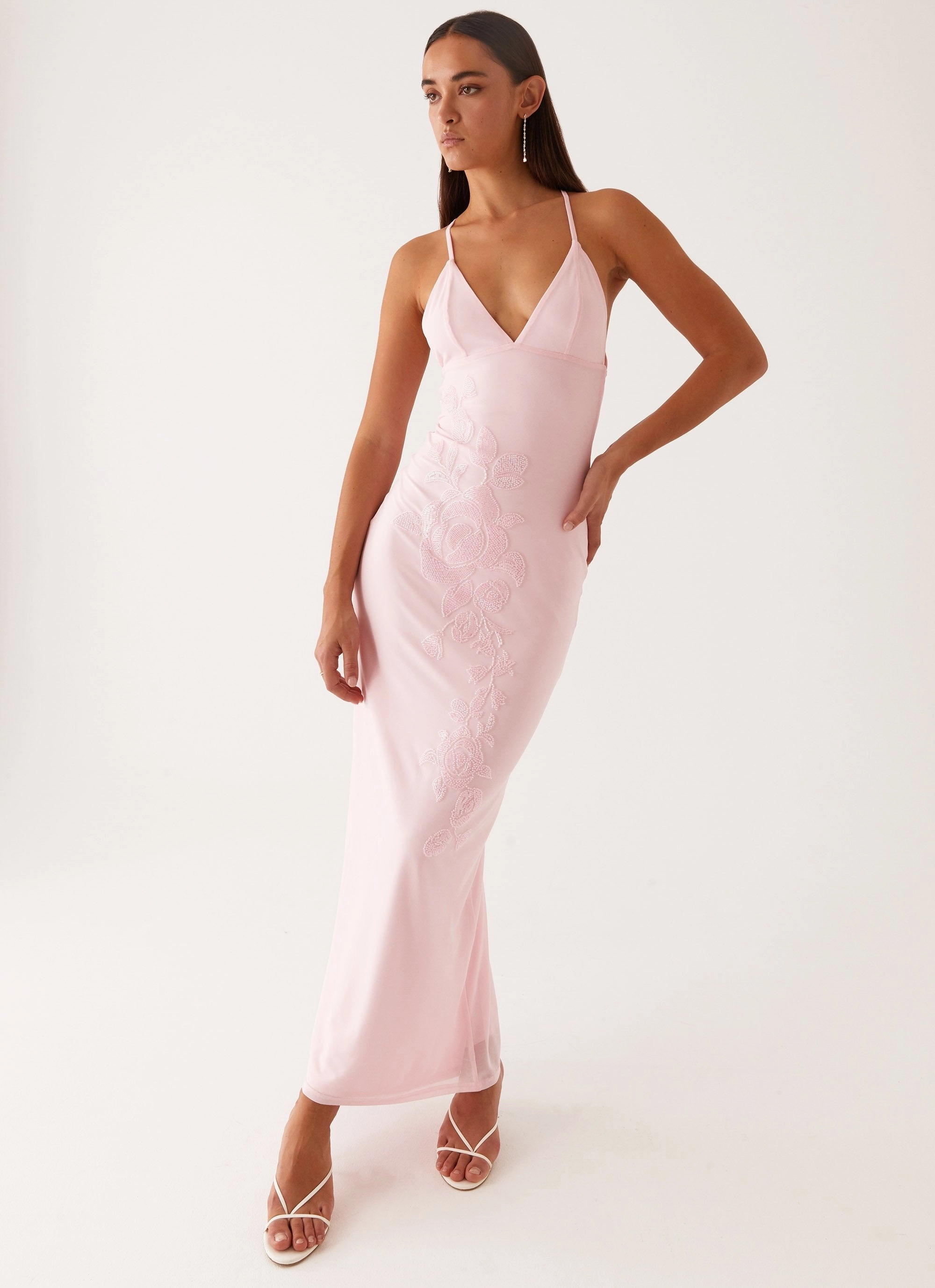 Beki Beaded Mesh Maxi Dress - Pink Classic-style Cozy Balance