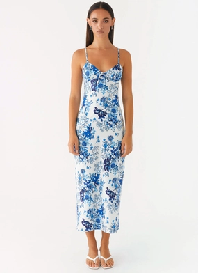 Light Cloud Take Chances Midi Dress - Serene Sky Floral