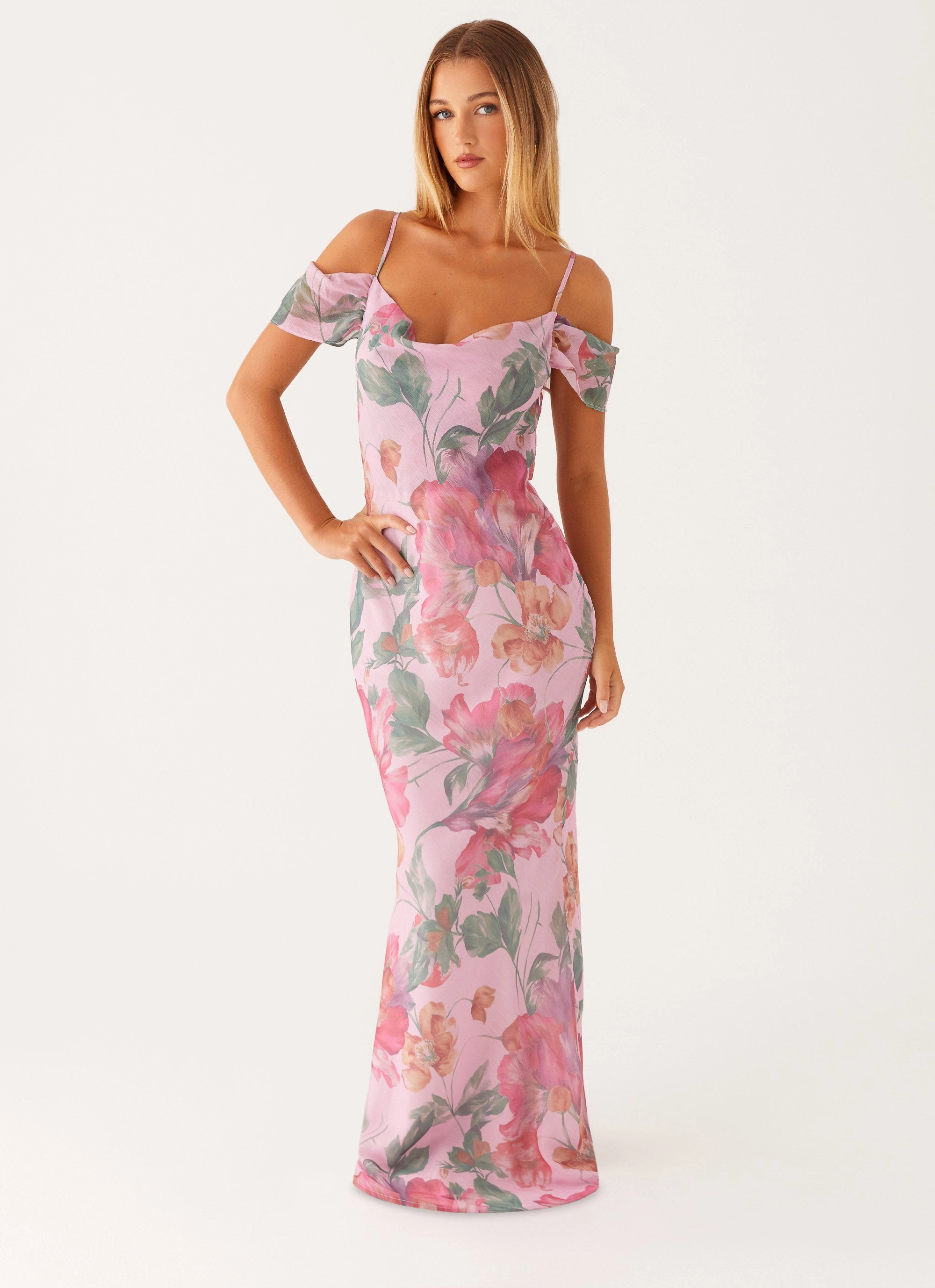 Flattering Silhouette Wear Pure Shape Seline Maxi Dress - Pink Floral