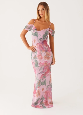 Flattering Silhouette Wear Pure Shape Seline Maxi Dress - Pink Floral