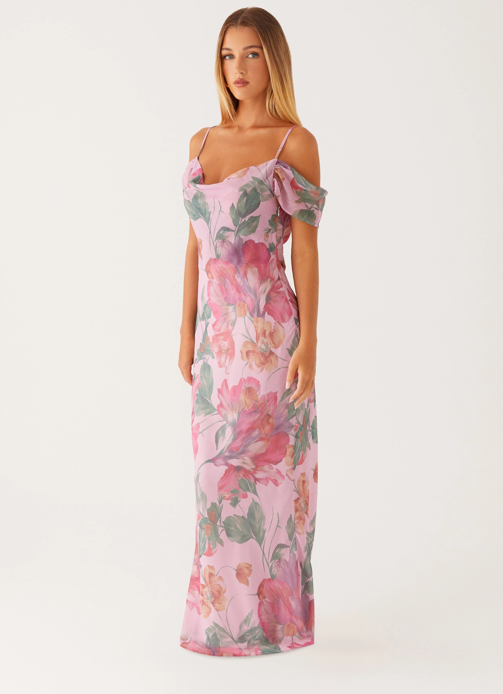 Edge Detail Seline Maxi Dress - Pink Floral