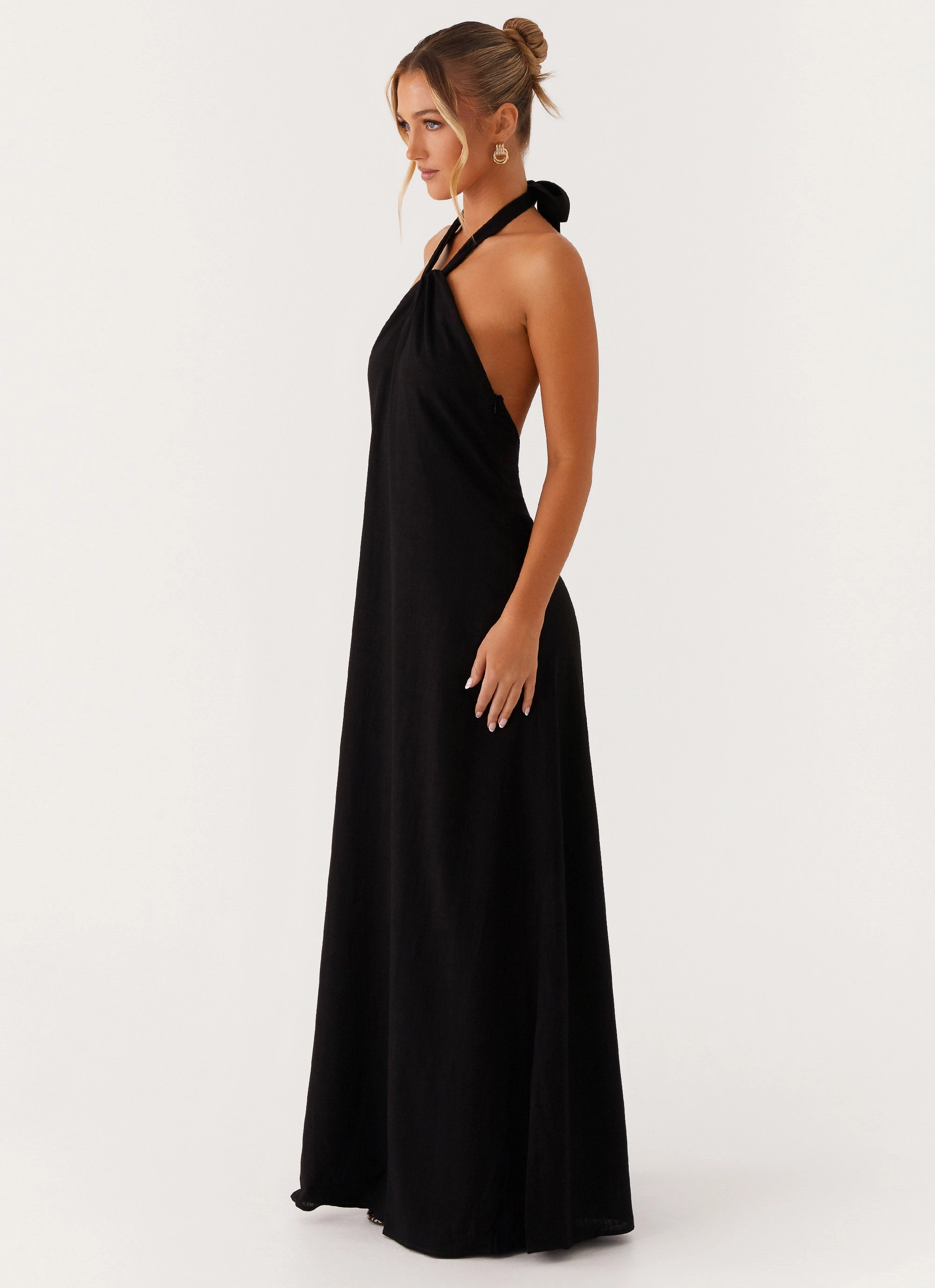 Refined Aesthetic Golden Child Linen Maxi Dress - Black