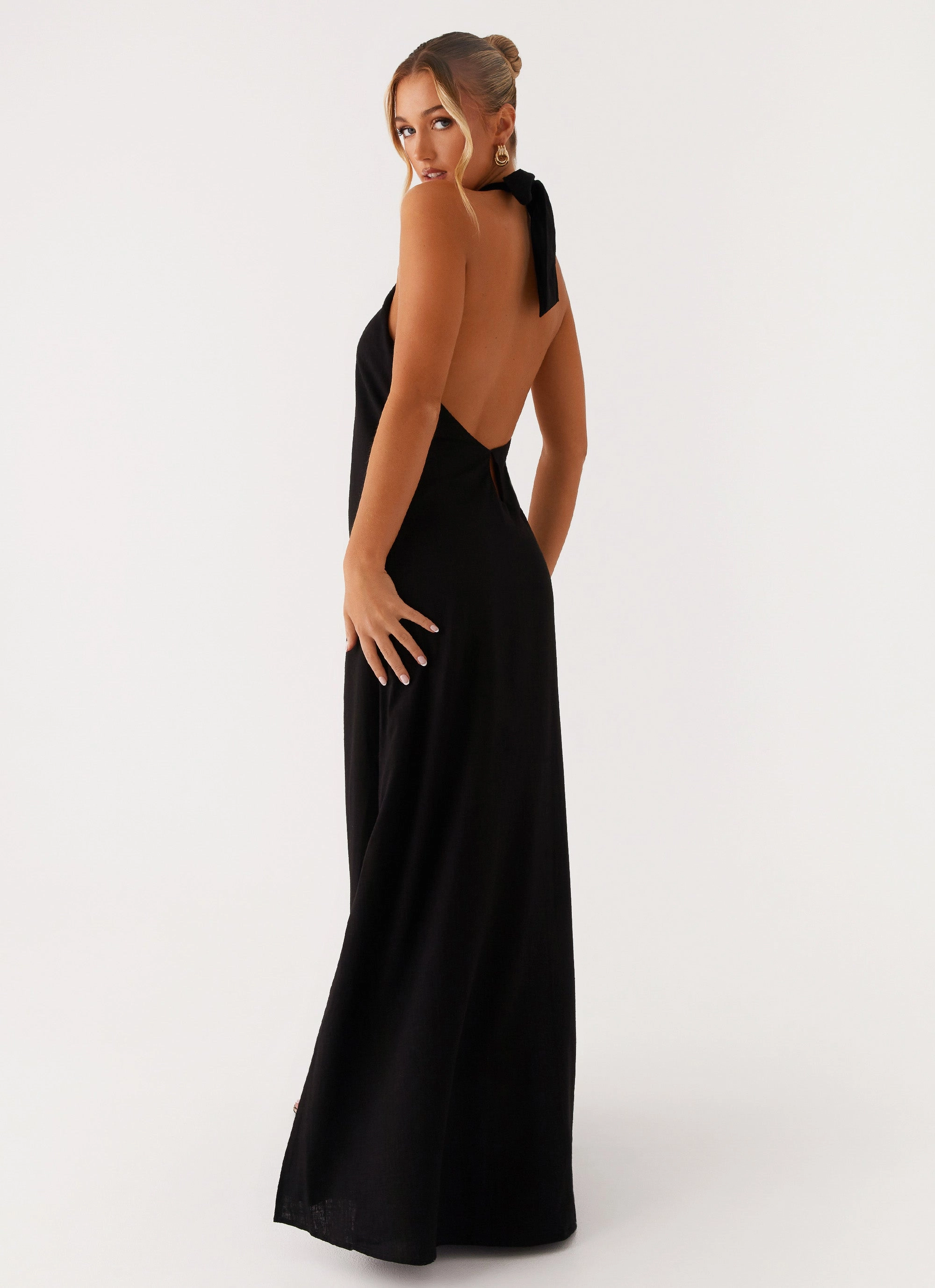 Style Moment Kind Glow Golden Child Linen Maxi Dress - Black