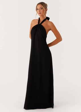 Balanced Lines Golden Child Linen Maxi Dress - Black
