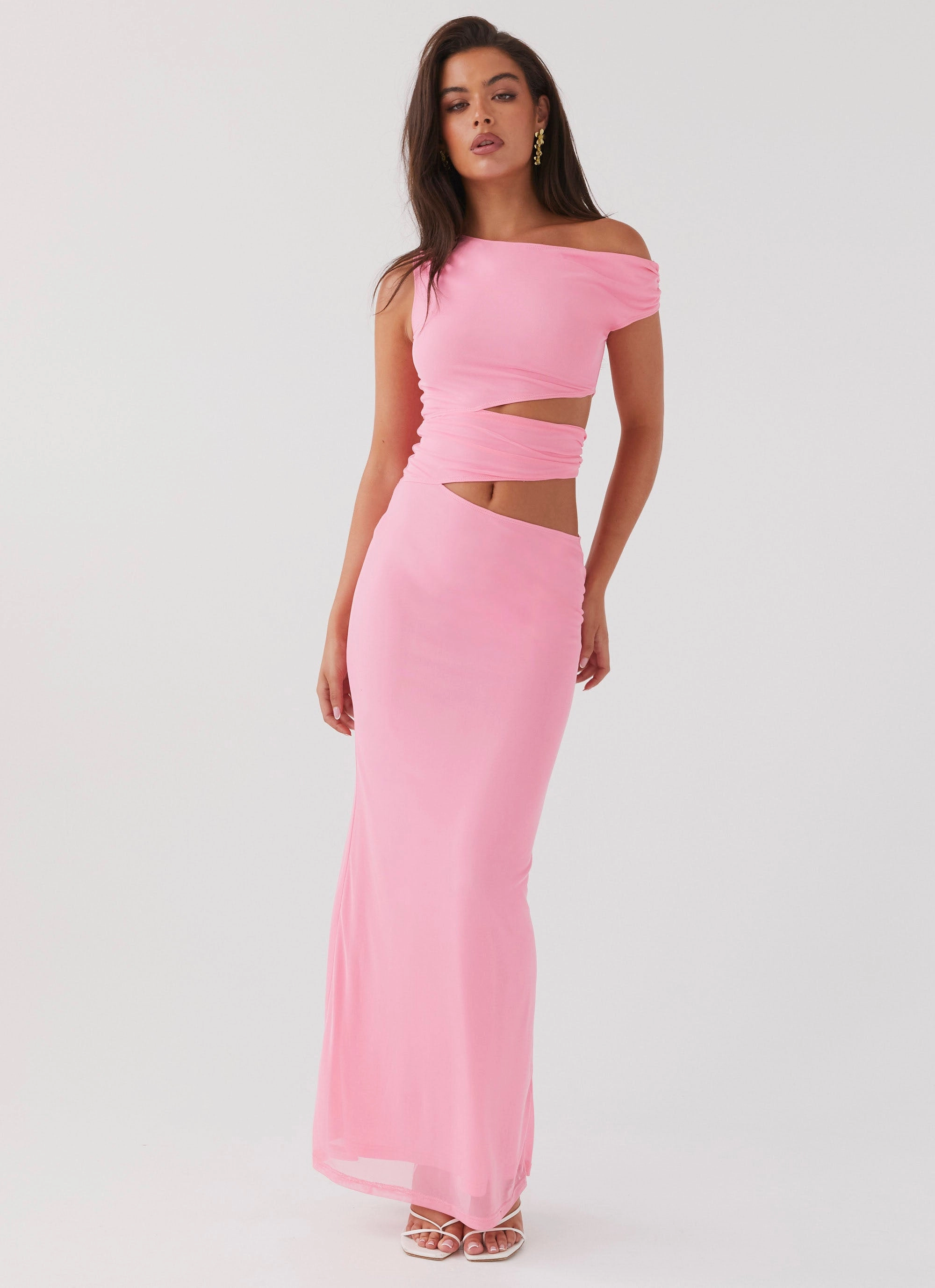 Margot One Shoulder Maxi Dress - Candy Semi Sheer