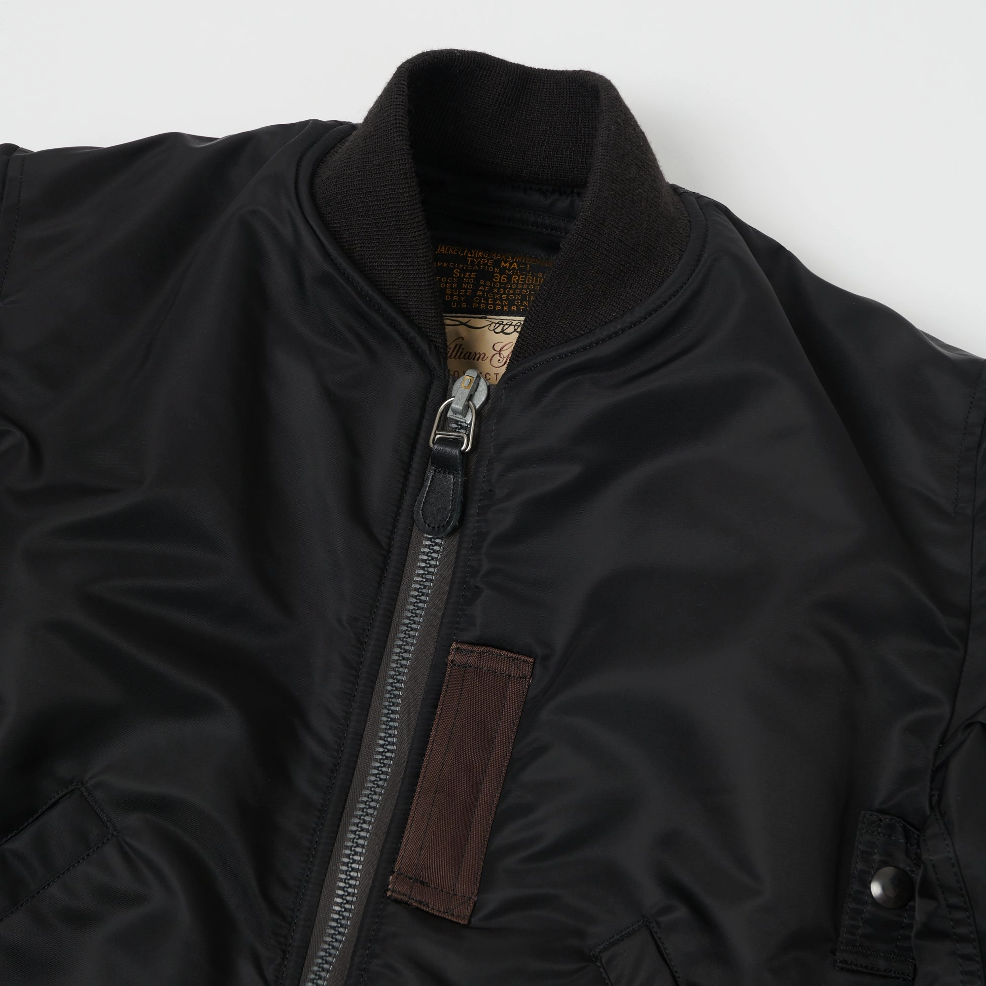 Buzz Rickson's x William Gibson MA-1 Flight Jacket 'Regular' - Black no pocket Weather Fit