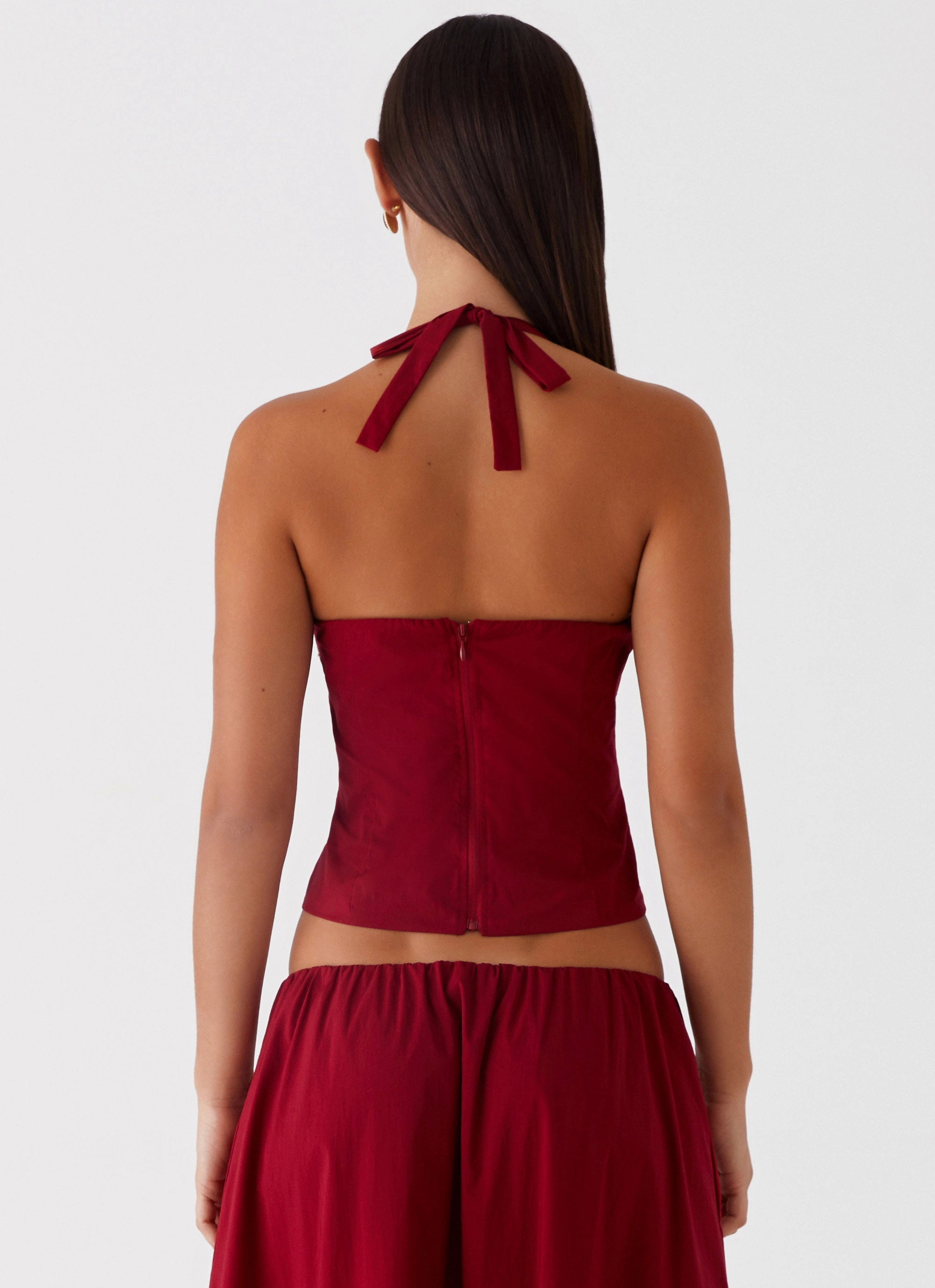 Cheryl Bustier Halter Top - Cherry Red Movement Friendly City Bright