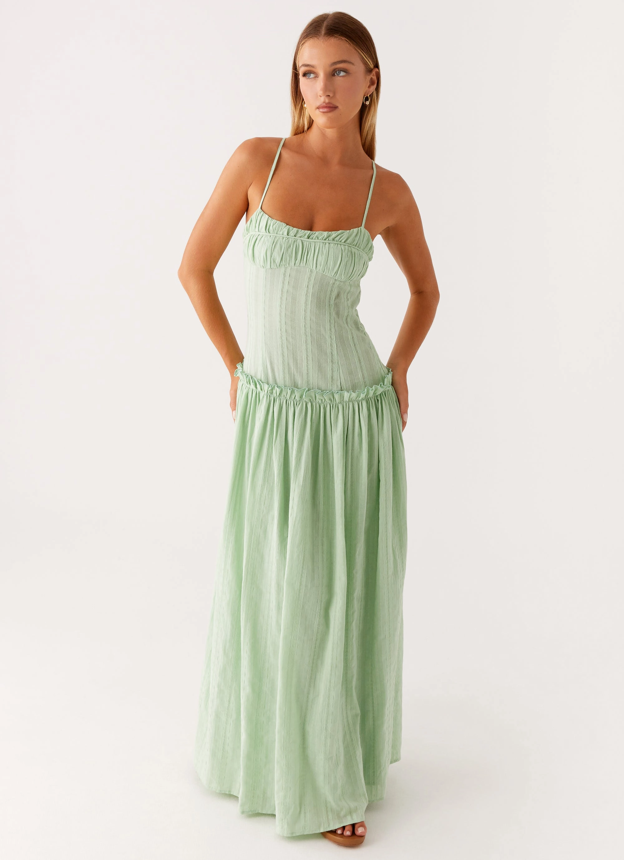 Bow-Detail Jacinda Drop Waist Maxi Dress - Sage