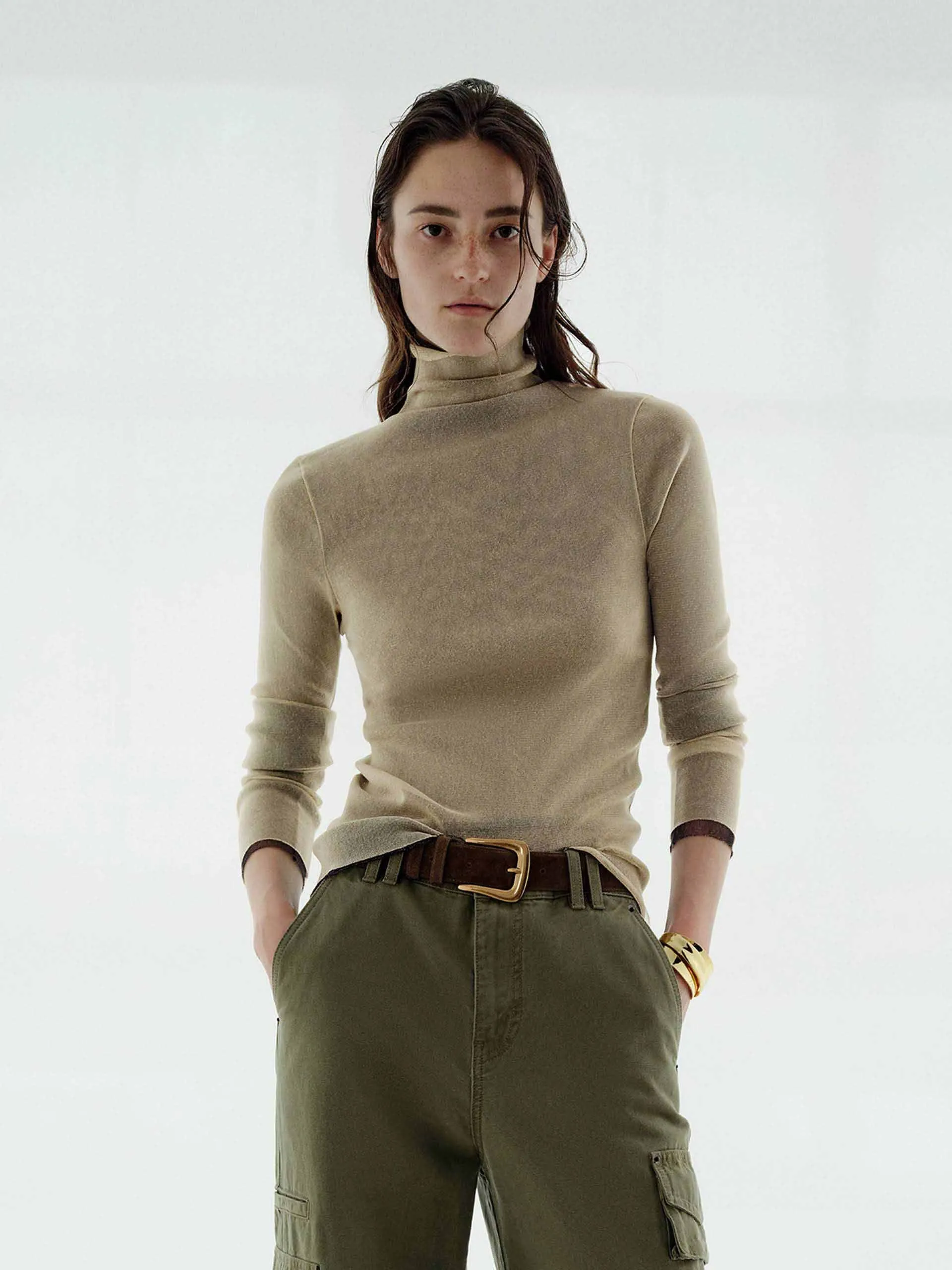 Turtleneck Long Sleeves Blouse Anti Static Treatment Anti Static Fabric