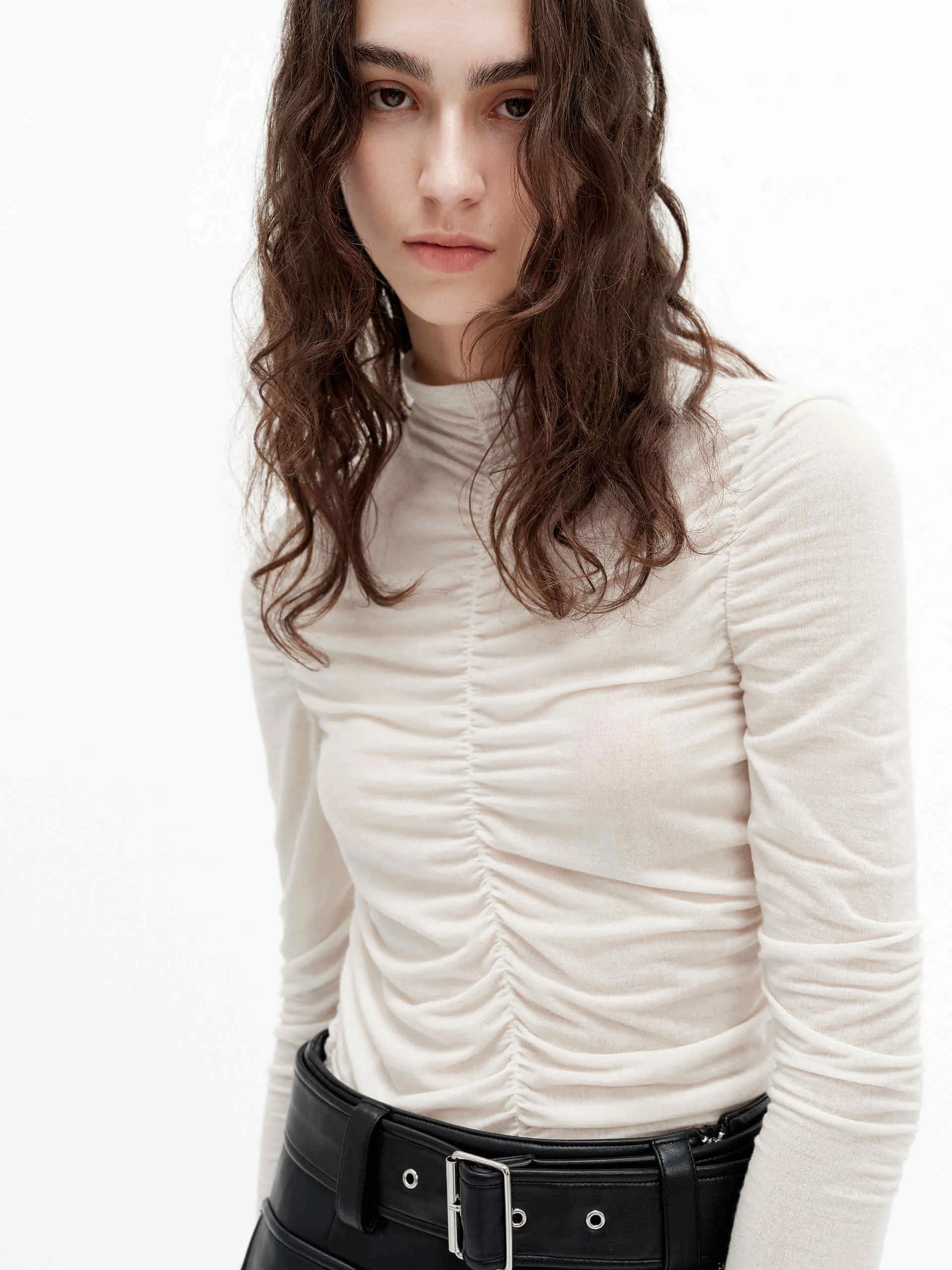 Turtleneck Pleated Top Cooling Mesh Lining