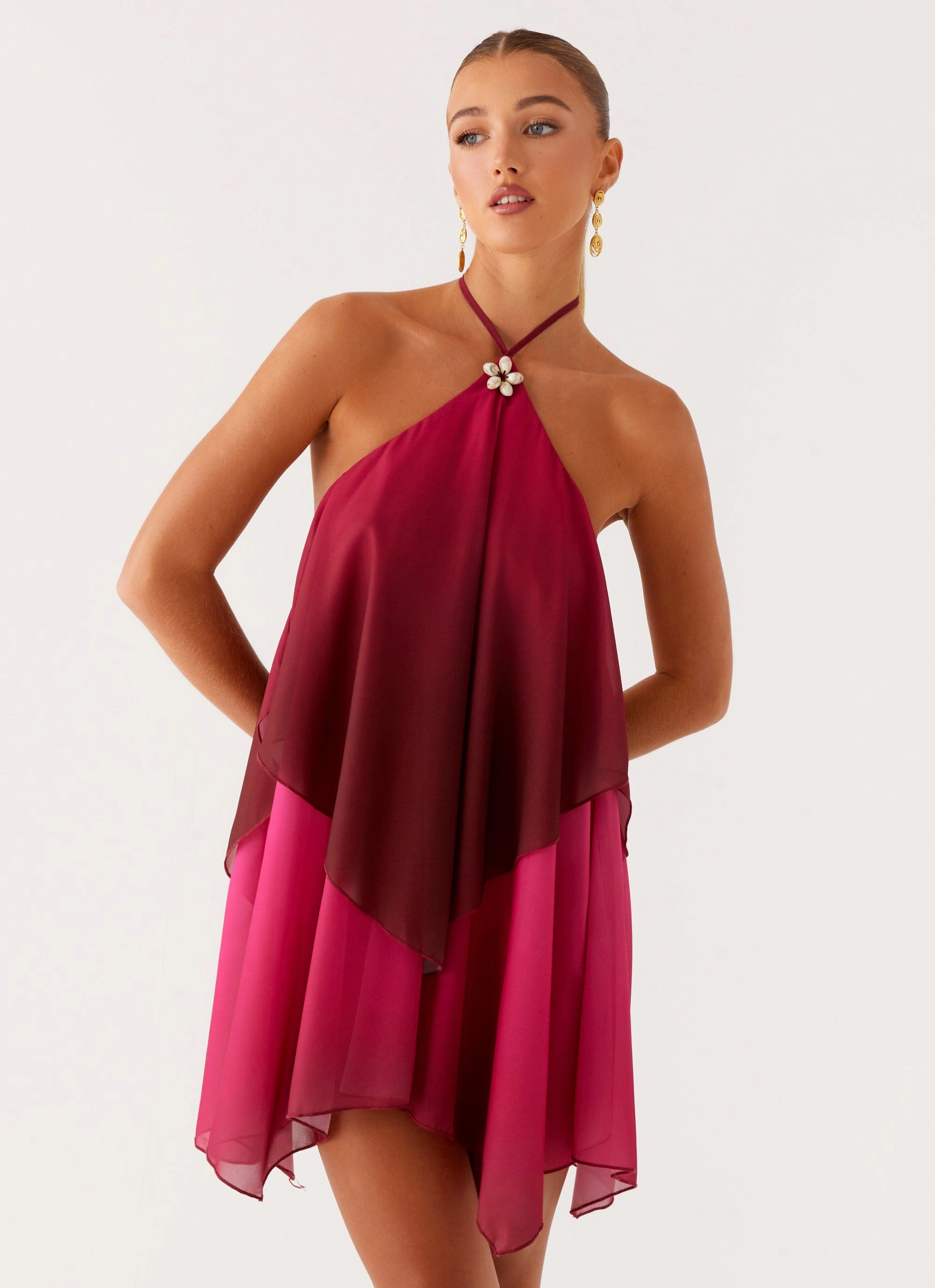 Twin Flame Mini Dress - Fuchsia Gradient Texture Mood Sleek Tone