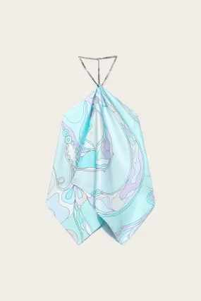 Orchidee Print Silk Top Multipocket Style