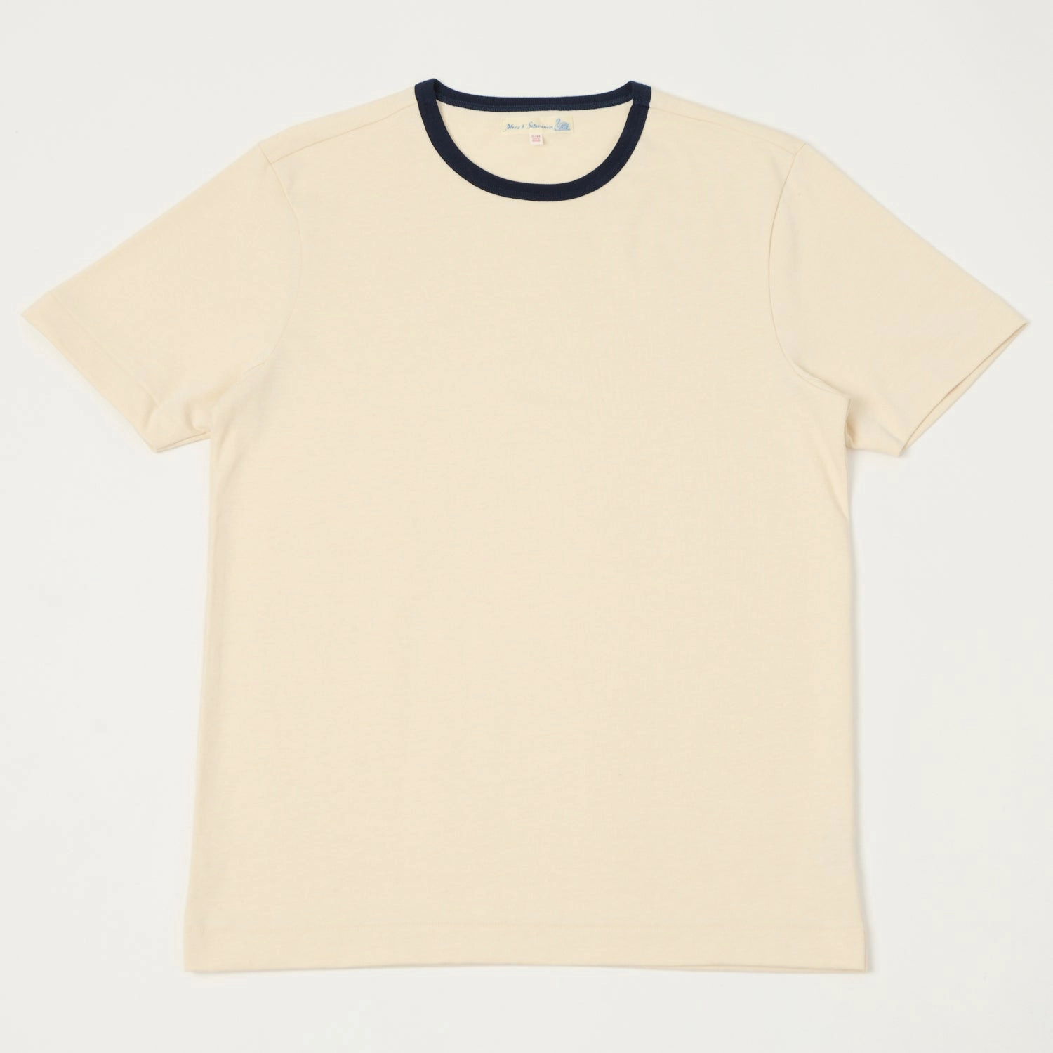 Merz b. Schwanen 2M15B Classic Ringer T-Shirt - Nature/Ink Blue MinimalistStitching
