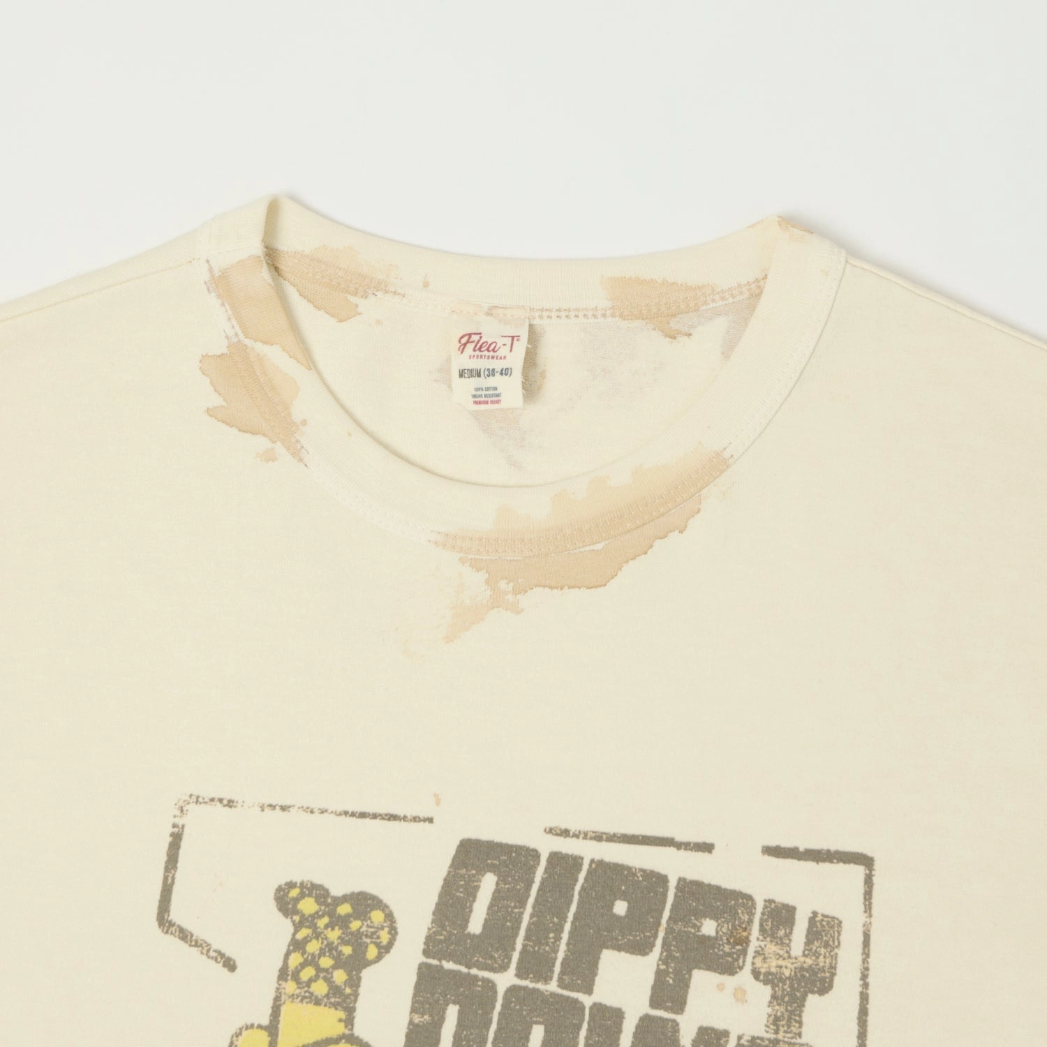 Flea-T 1950s Yellow 'Dippy Dawg' T-Shirt - White High Density Weave Flexible stretch