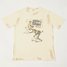 Flea-T 1950s Yellow 'Dippy Dawg' T-Shirt - White Cozy and Light Fade Resistant Print
