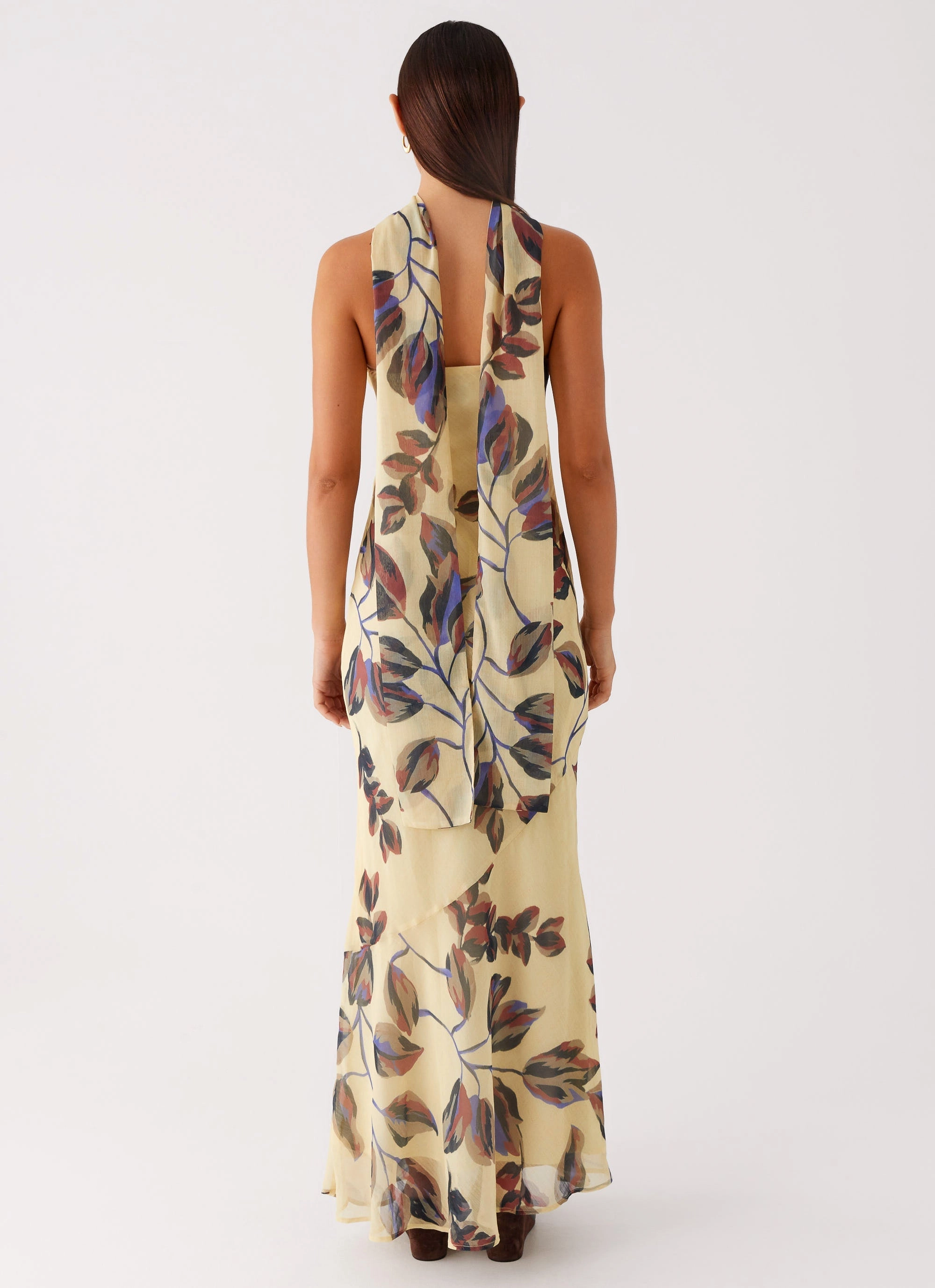 Daily Option Maternity-Fit Under The Pagoda Maxi Dress - Buttercream Leaf Print