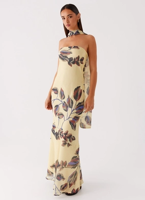 Dreamy Layers Under The Pagoda Maxi Dress - Buttercream Leaf Print
