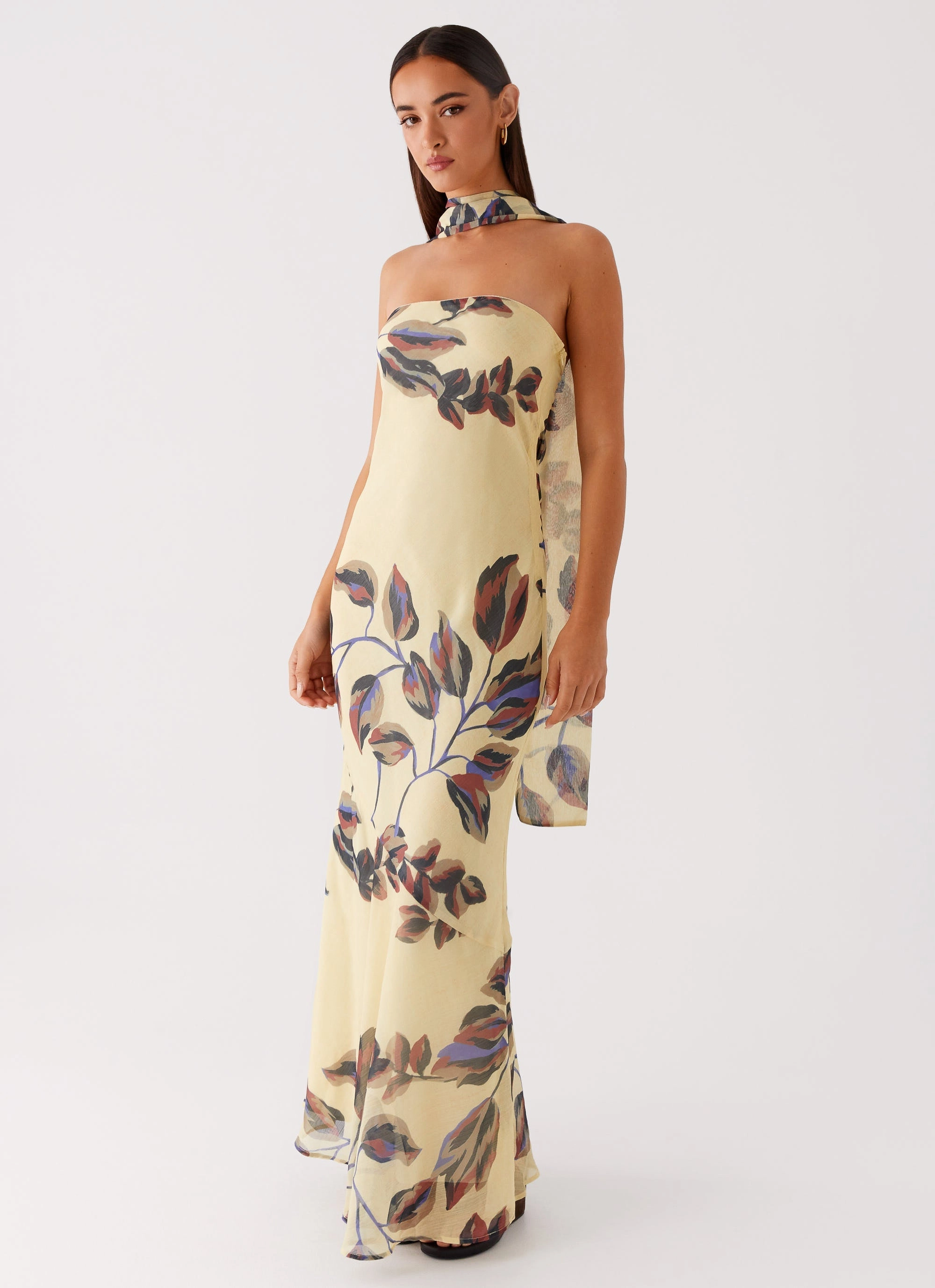 Dreamy Layers Under The Pagoda Maxi Dress - Buttercream Leaf Print