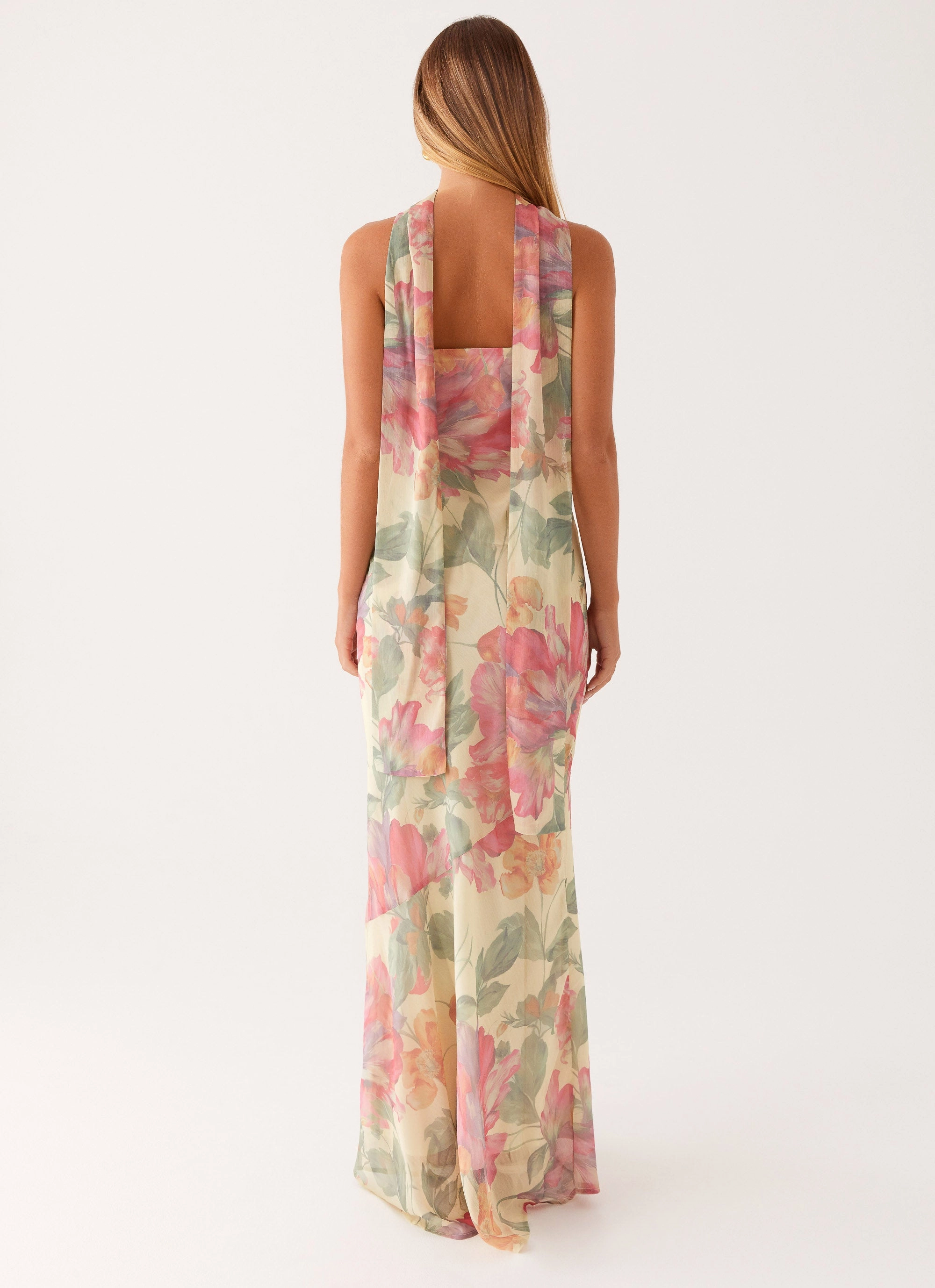 Under The Pagoda Maxi Dress - Yellow Peony Stretchable Feminine Style