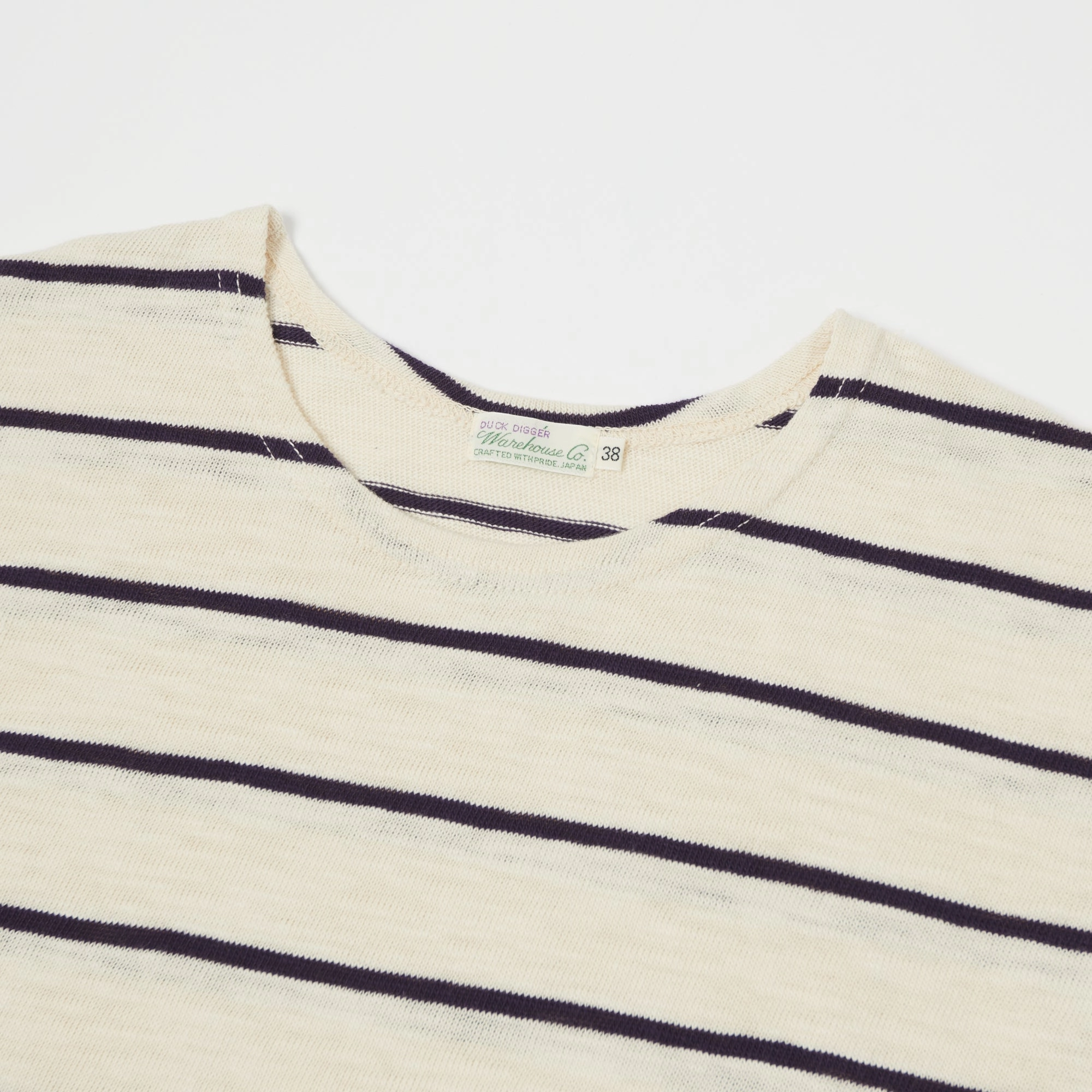 Warehouse & Co 4087 Duck Digger Stripe T-Shirt - Off White/Navy Minimalistic Wear Durable Knitwear