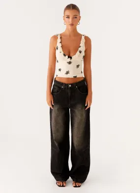 Pera Baggy Denim Jeans - Brown Wash Movement Friendly Shopping Day Vibrant Office Wear