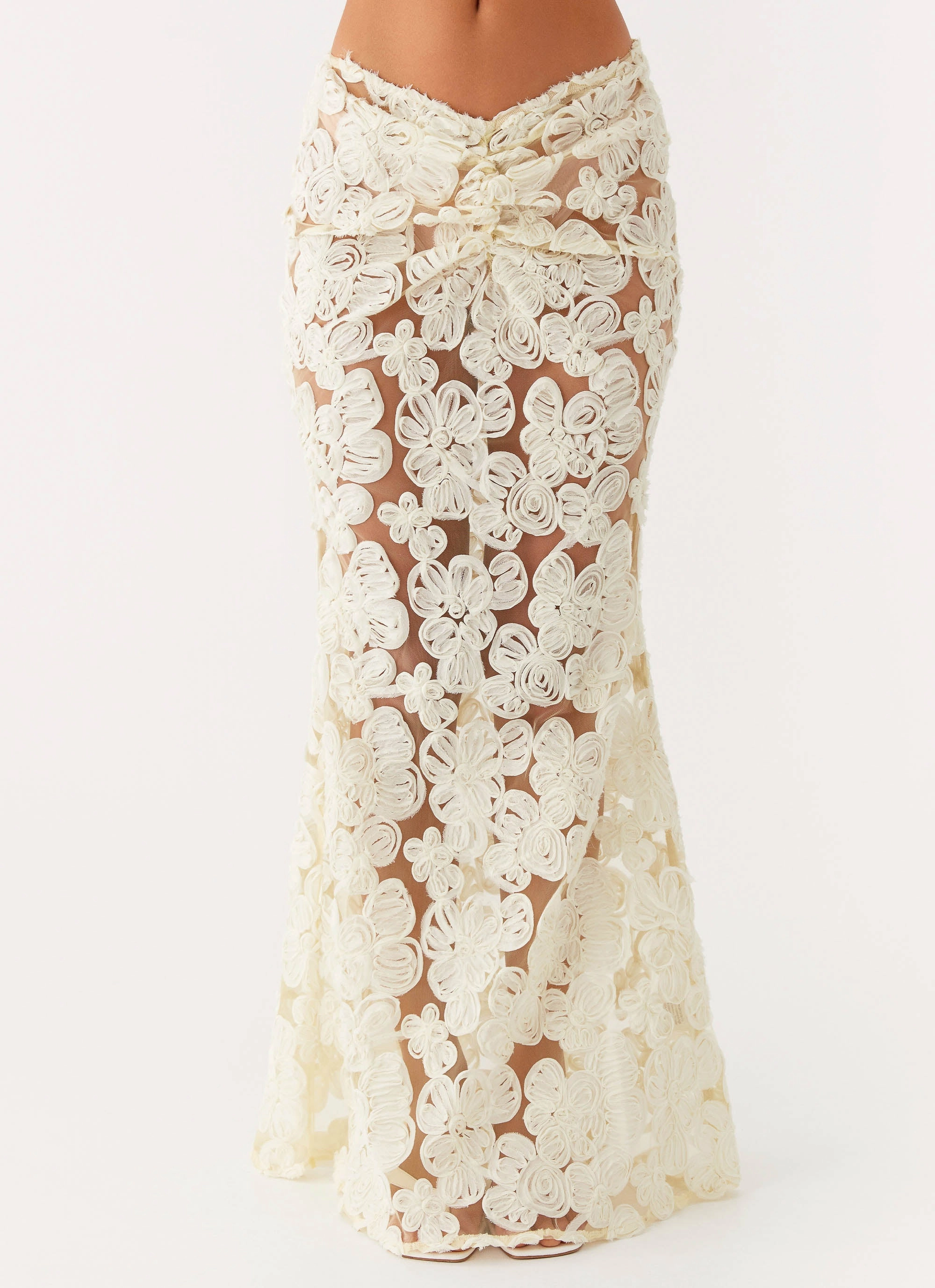 Flowy Texture Tailored Mood Fiorella Floret Maxi Skirt - Yellow