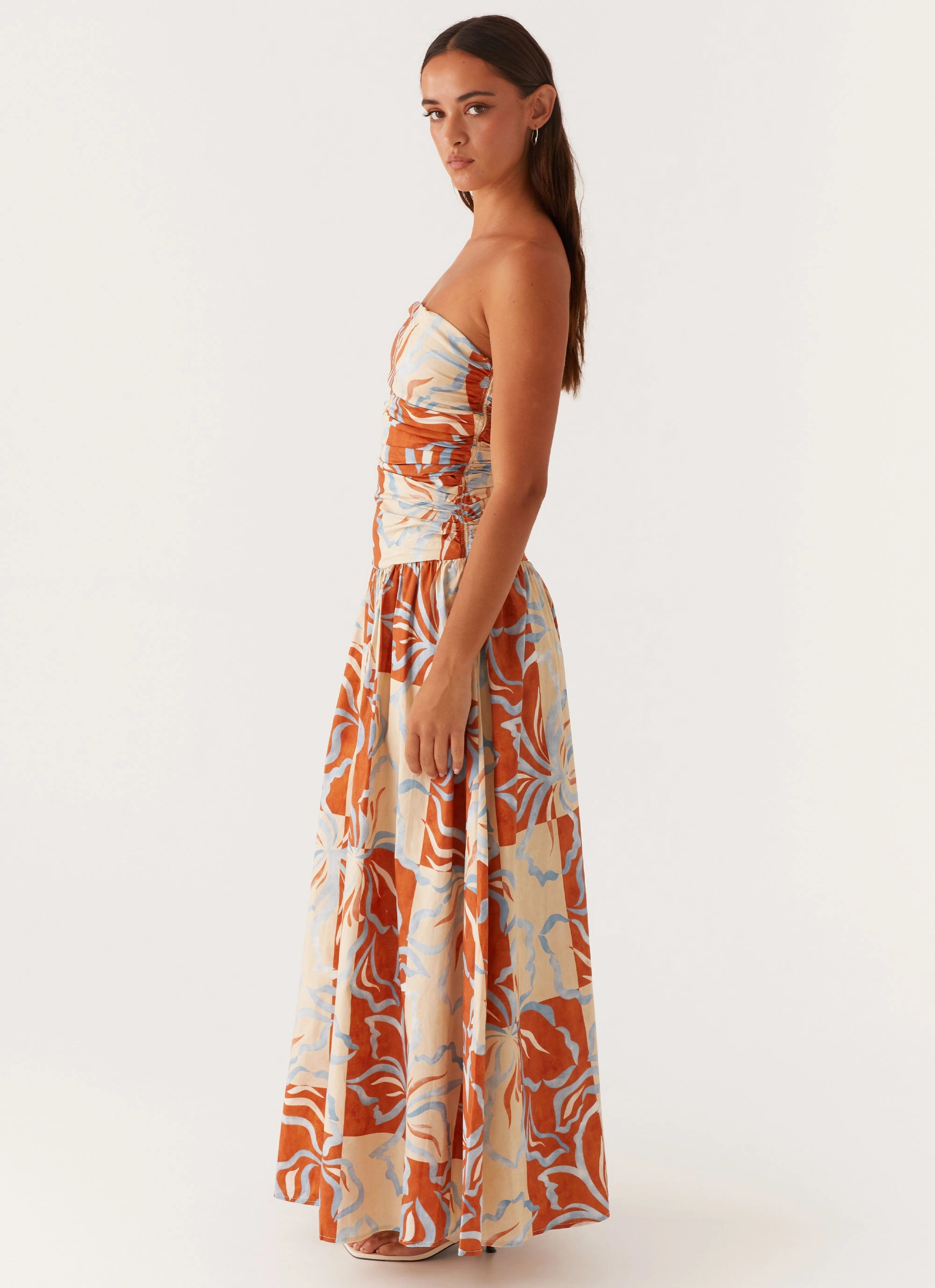 Carmel Maxi Dress - Orange Blue Floral Soft and Stylish