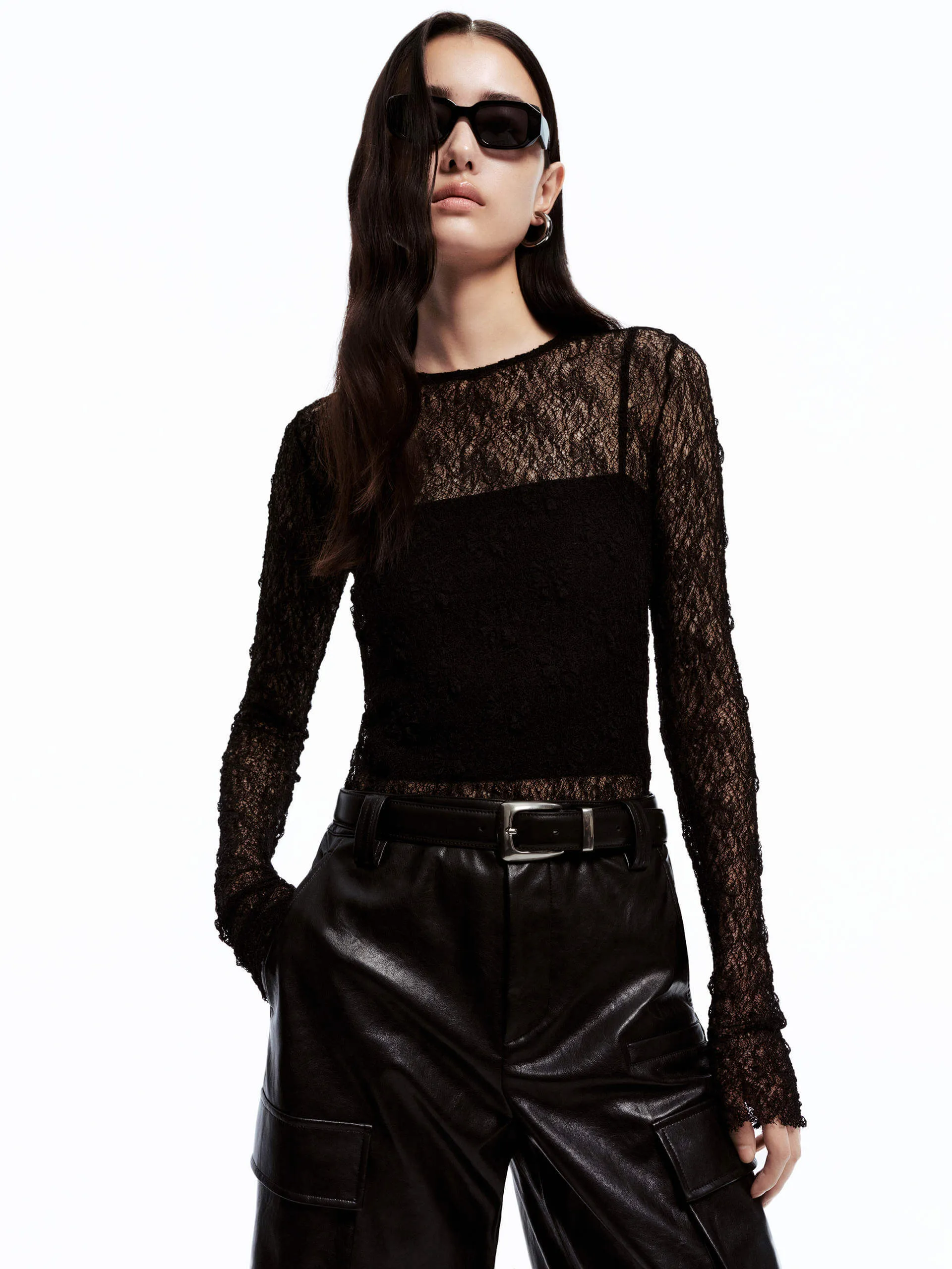 Evening Elegance Glossy Texture Tank and Lace Top Set