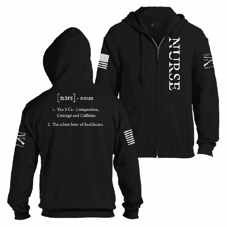 Nurse Defined Full-Zip Hoodie - Black Relaxed Fit