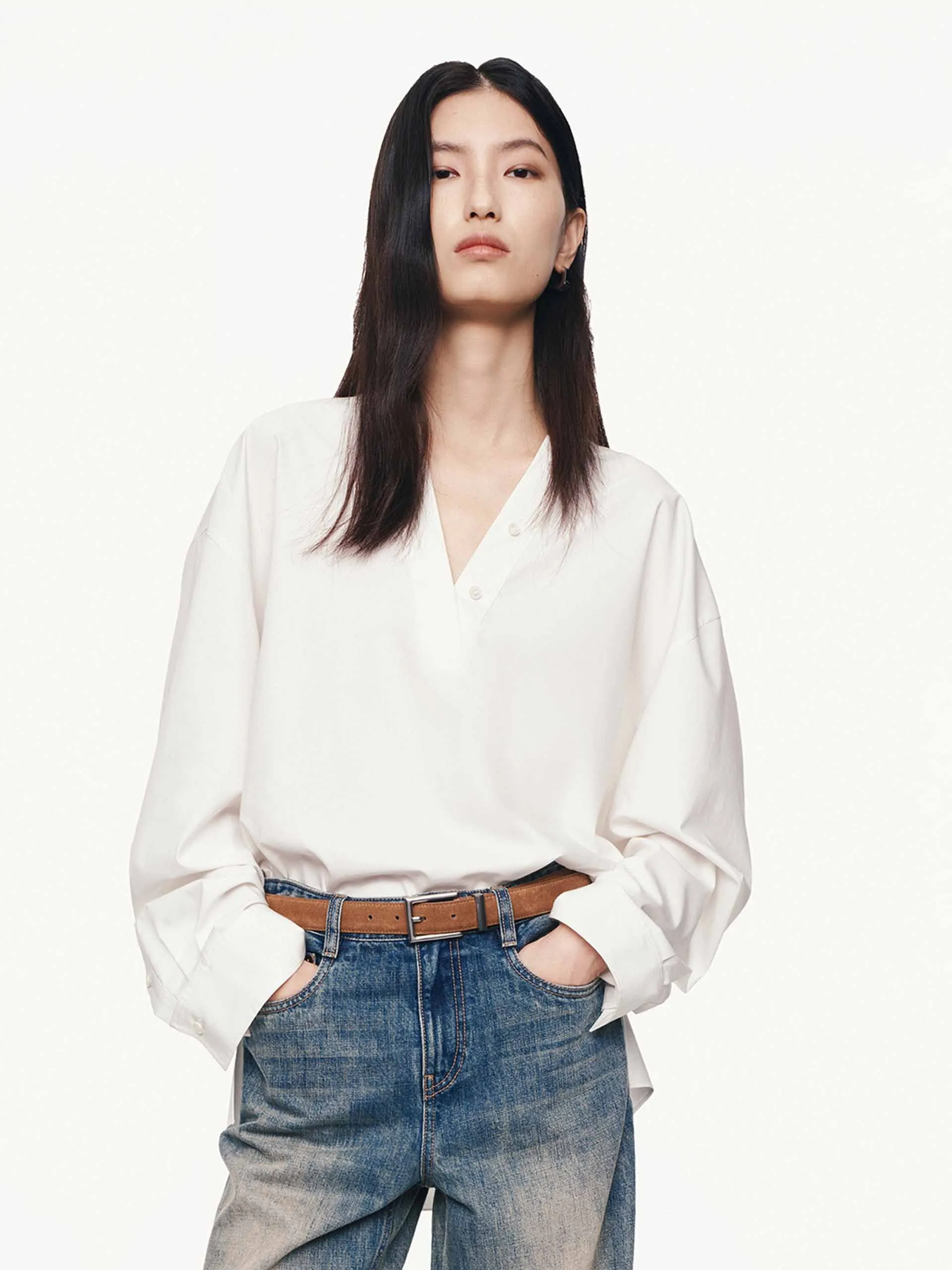 Chic Ensemble V-neck Long Sleeves Blouse