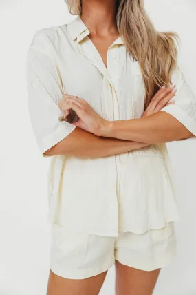 Layering Piece Cold Casual Outfit Vaughn Semi-Sheer Relaxed Button-Down Shirt in Light Yellow
