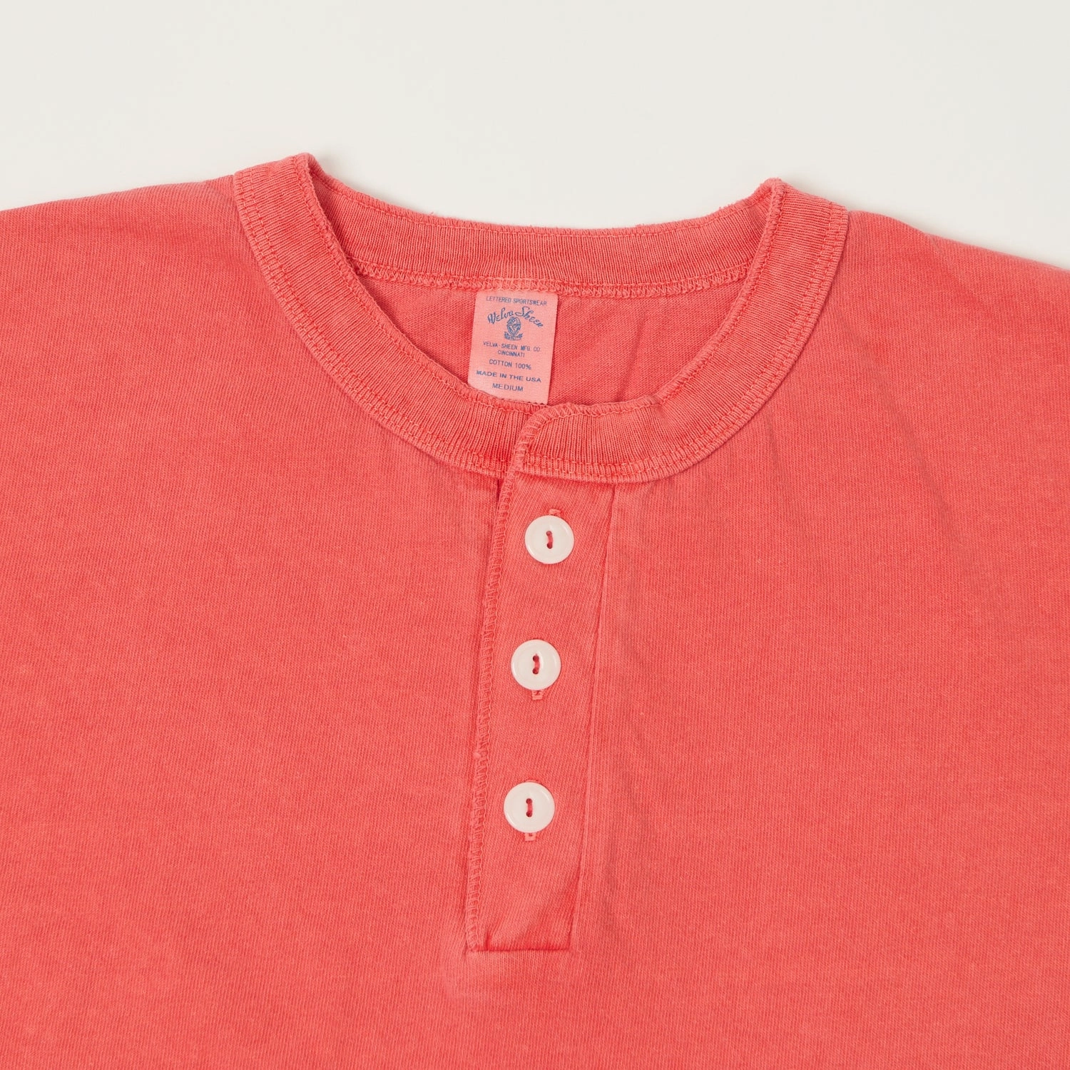 Lightweight Design Velva Sheen Pigment Dye Henley - Coral