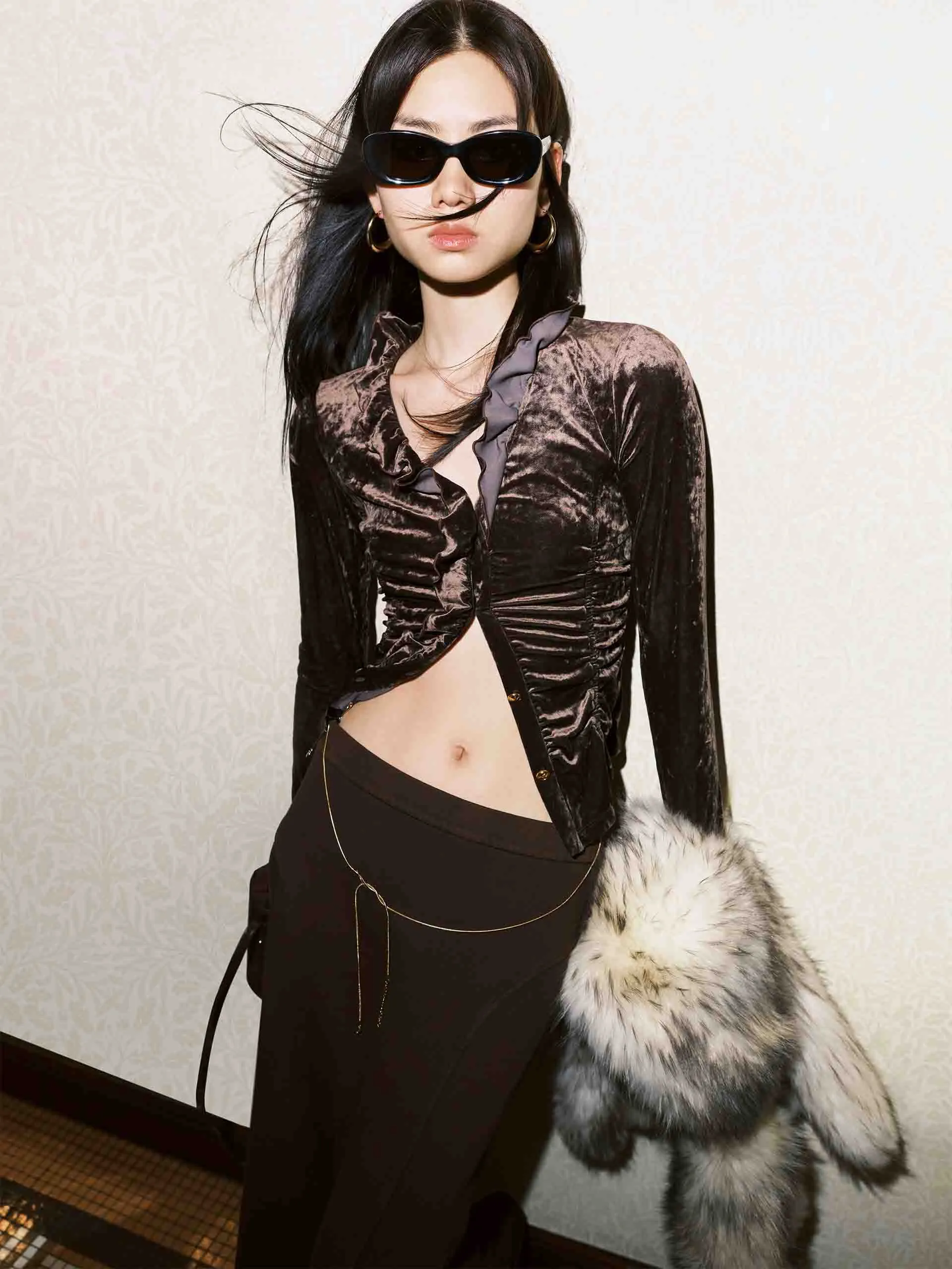 Workwear Ready Temperature Regulating Velvet Ruffle Slim Top