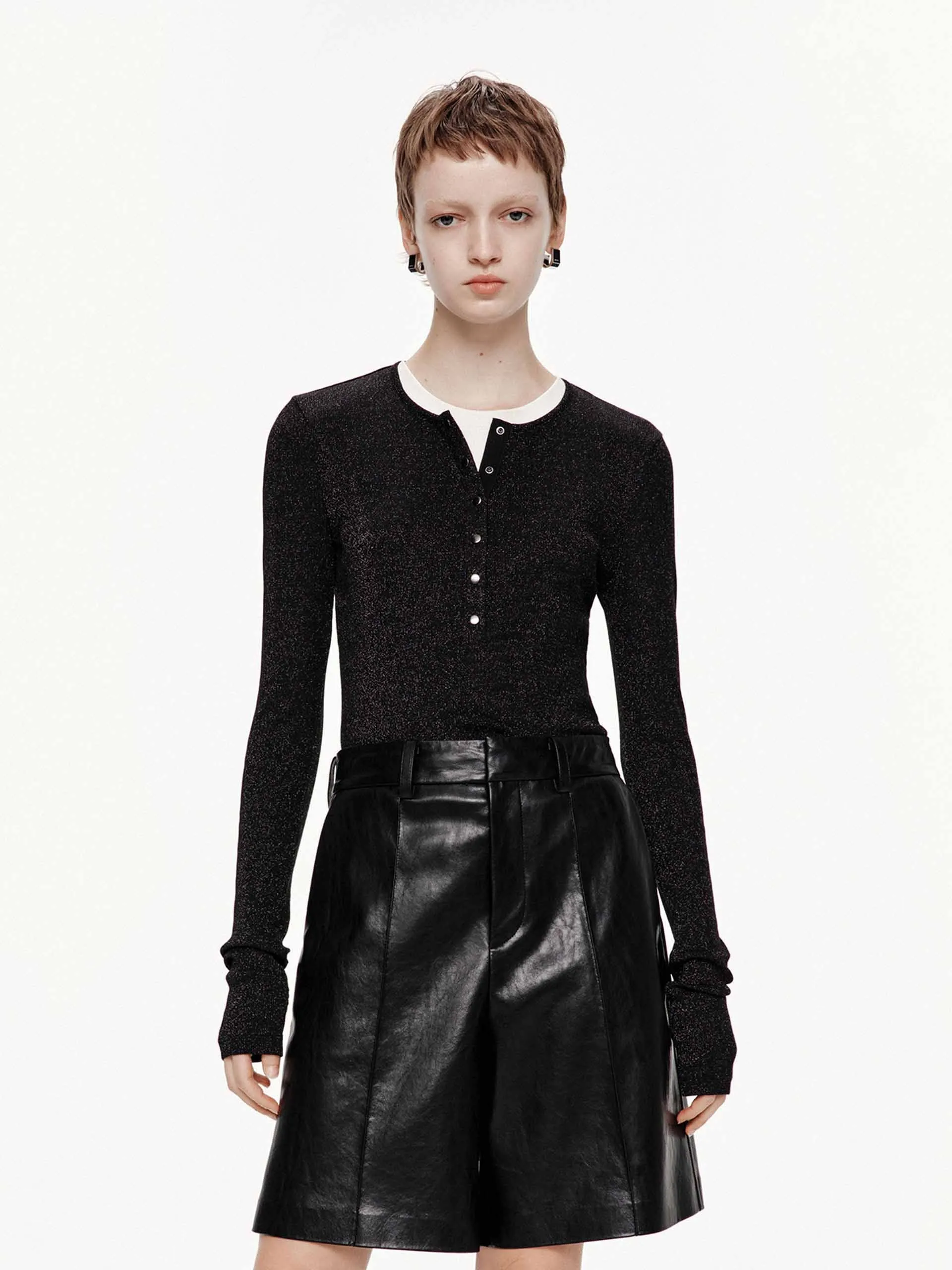 Lurex Detail Knitted Top Double Stitched Hems