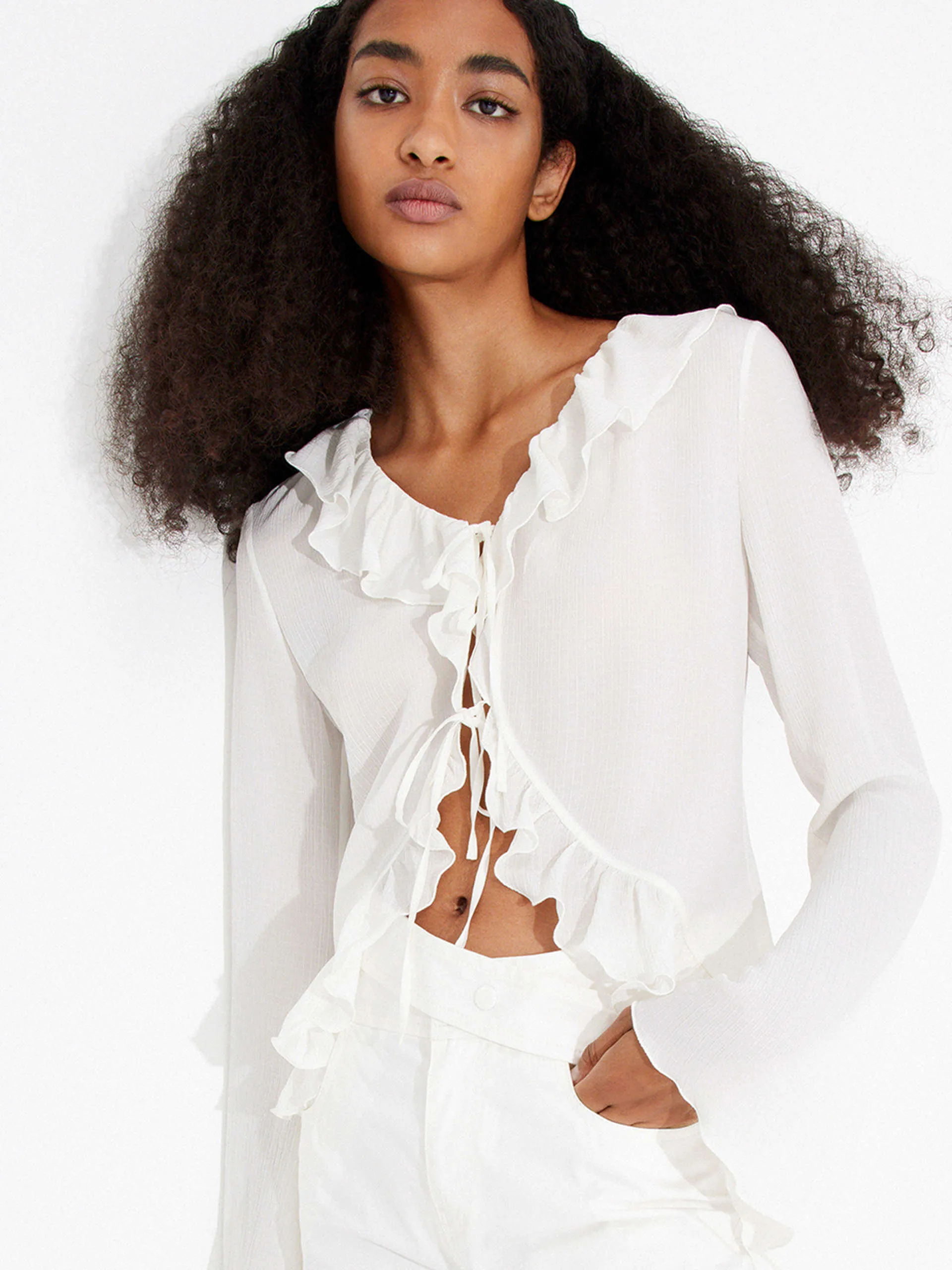 Silk Ruffled Trim Top Student Essential No Chafe Edging