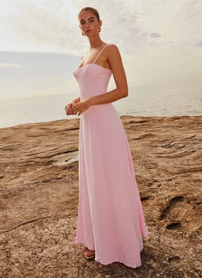 Stylish Comfort Angelina Linen Maxi Dress - Pink Petal
