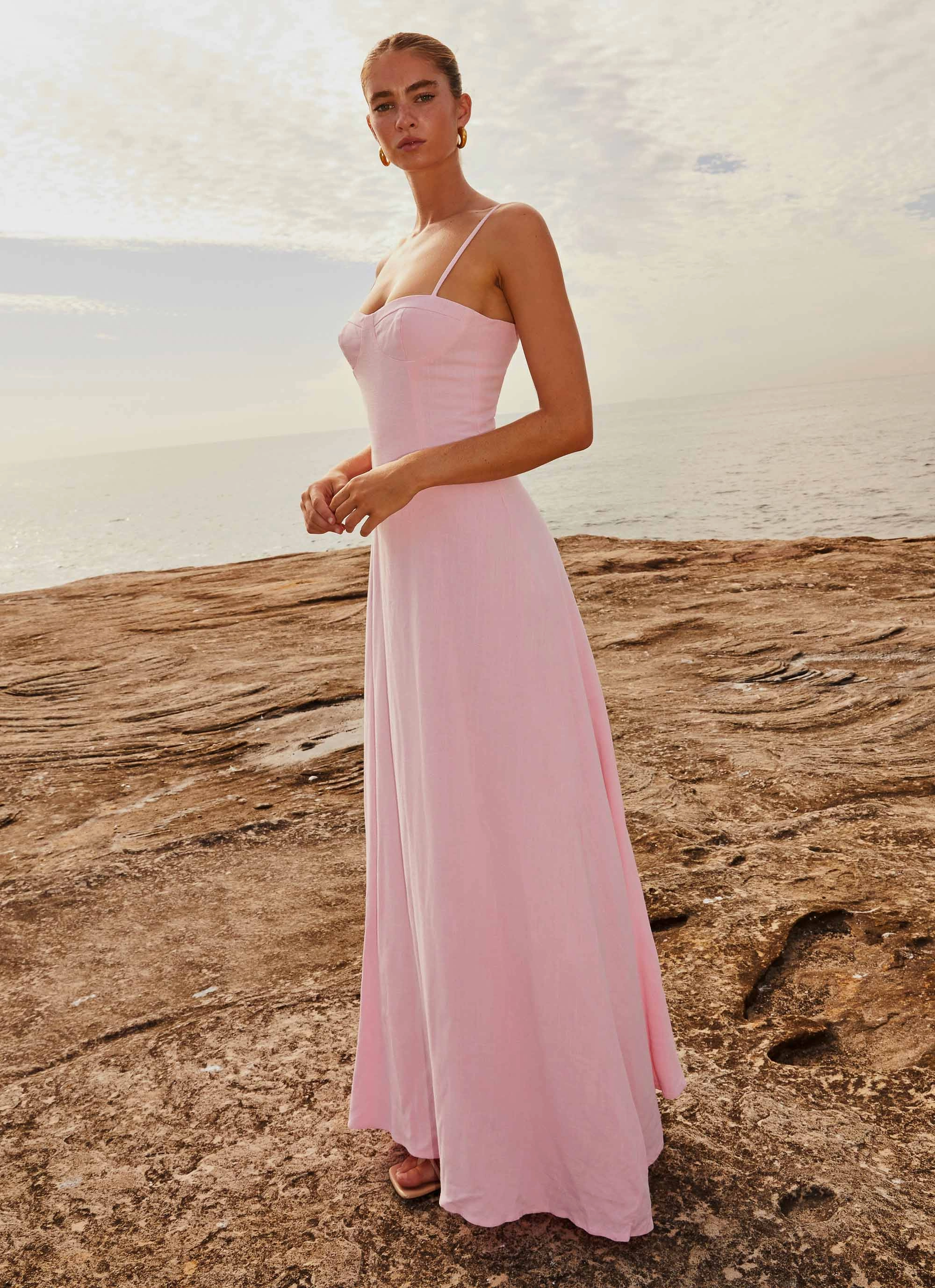 Stylish Comfort Angelina Linen Maxi Dress - Pink Petal